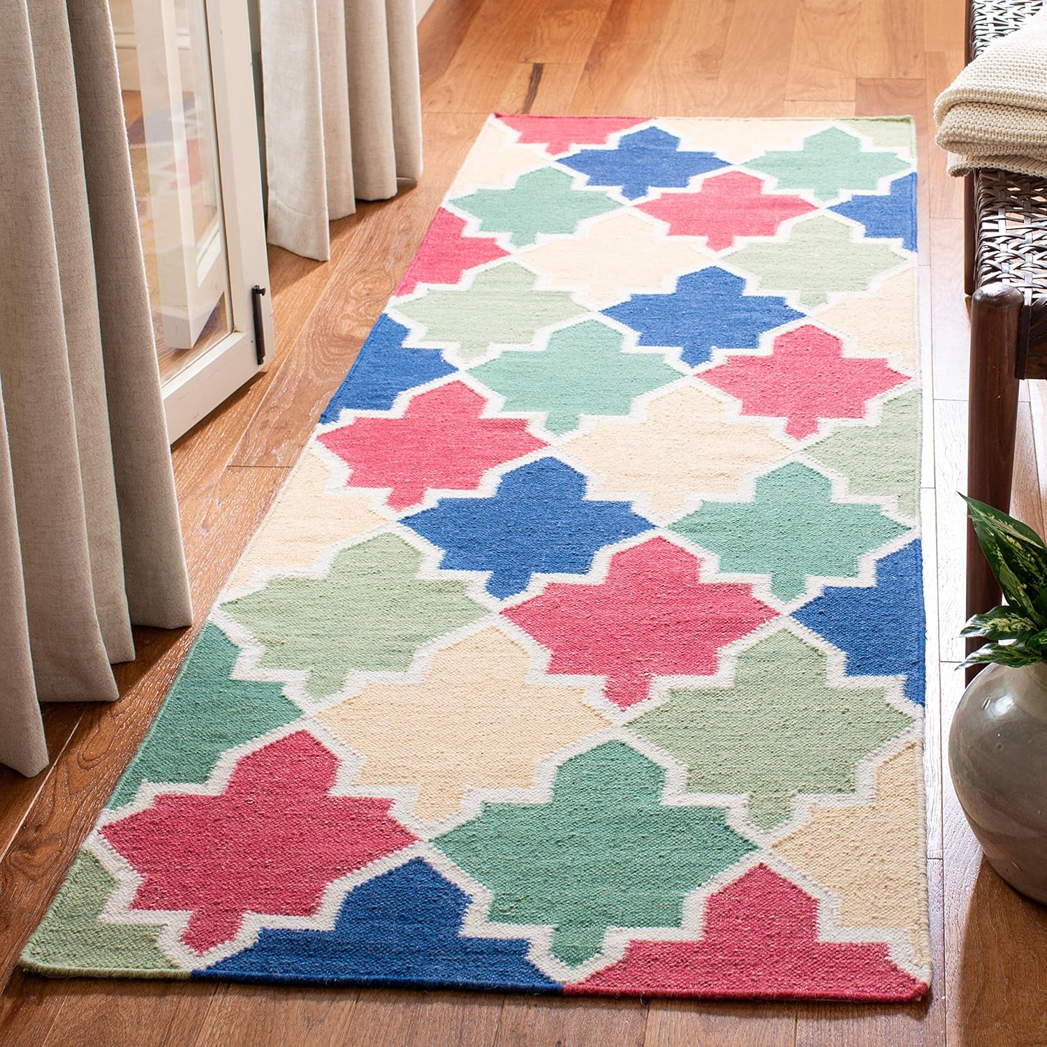SAFAVIEH Dhurries Wystan Geometric Area Rug, Blue/Multi, 3' x 5'
