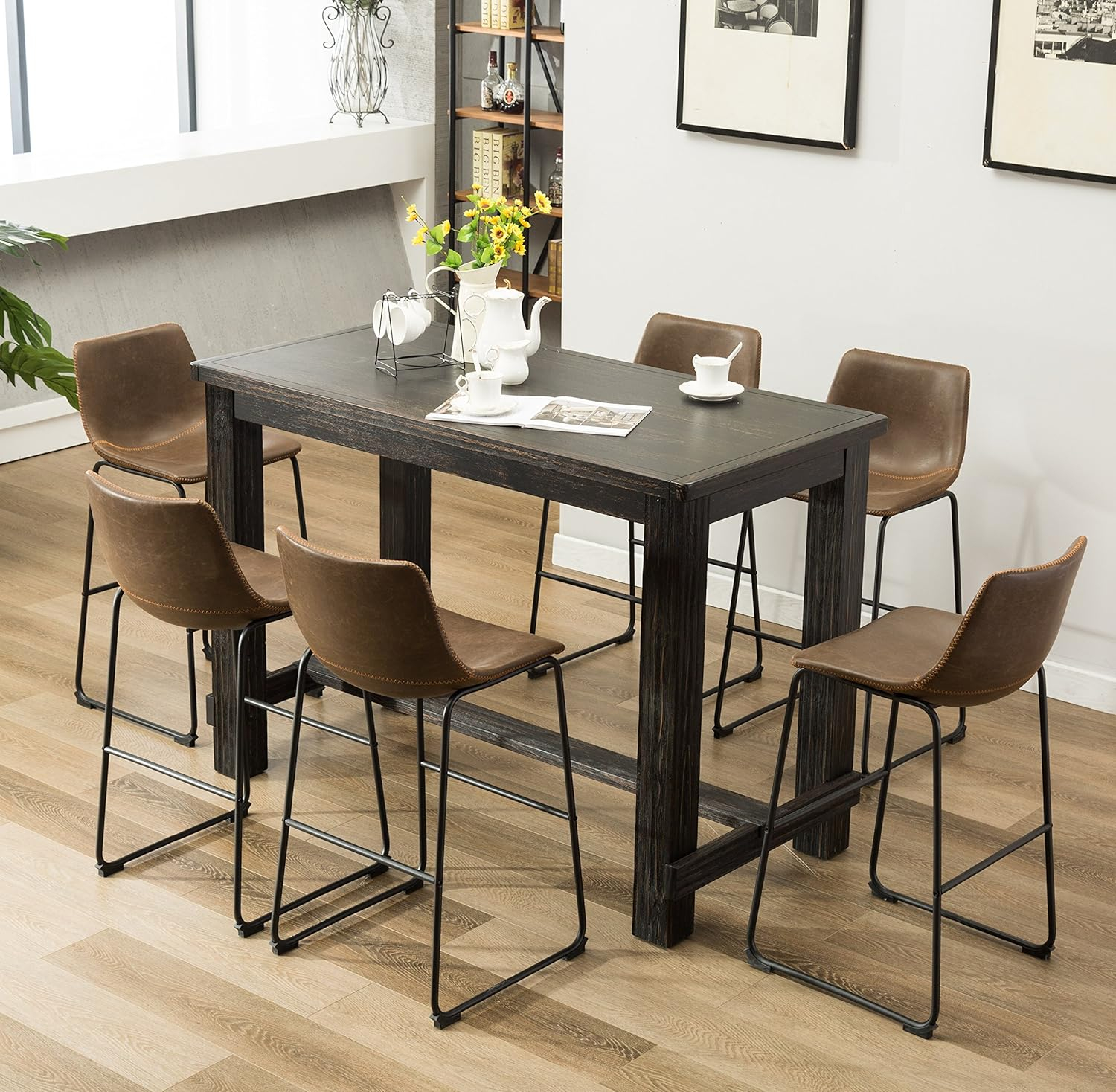 Roundhill Furniture Lotusville 7 Piece Bar Height Pub Table Set