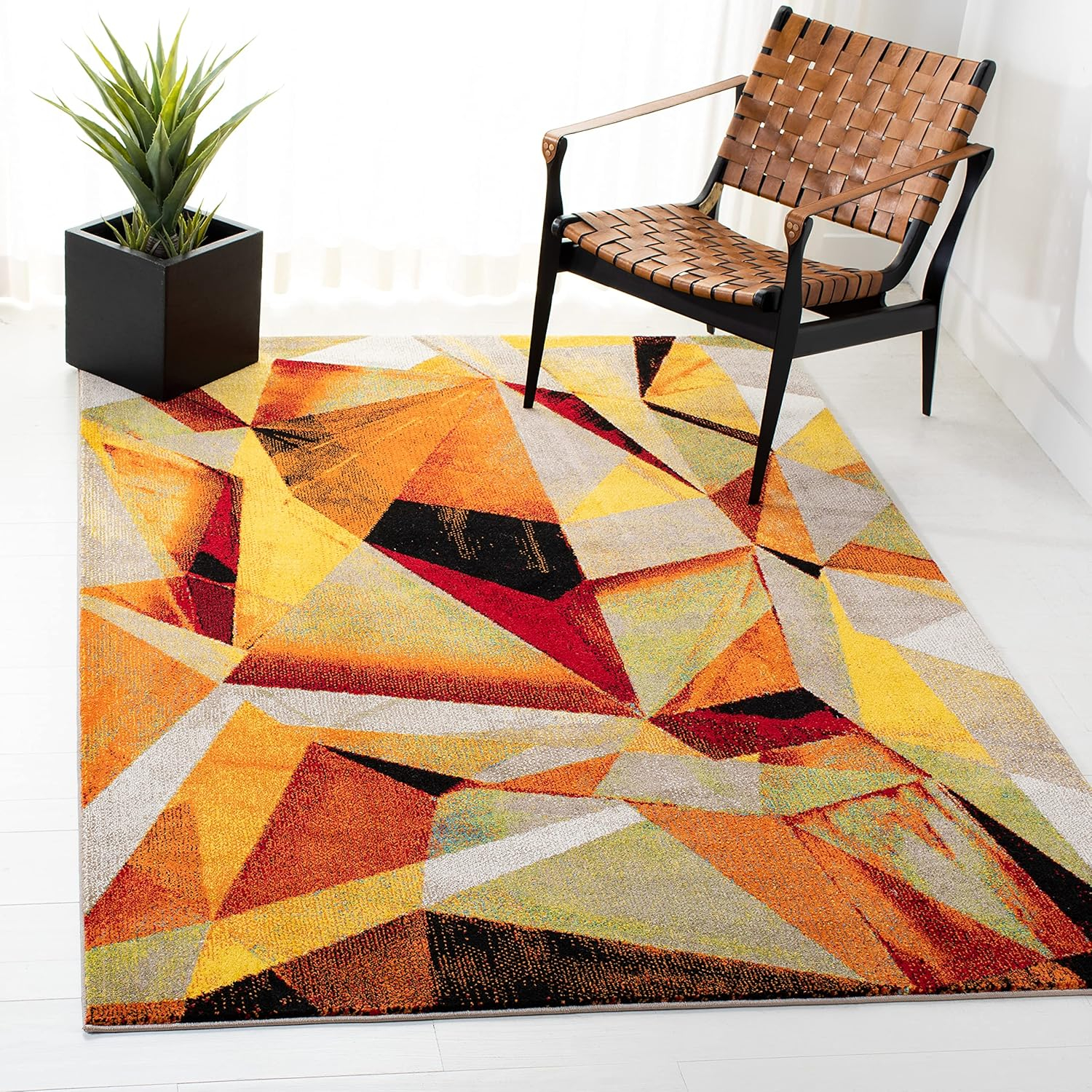 SAFAVIEH Porcello Karenza Geometric Area Rug, Orange/Red, 6'7" x 9'