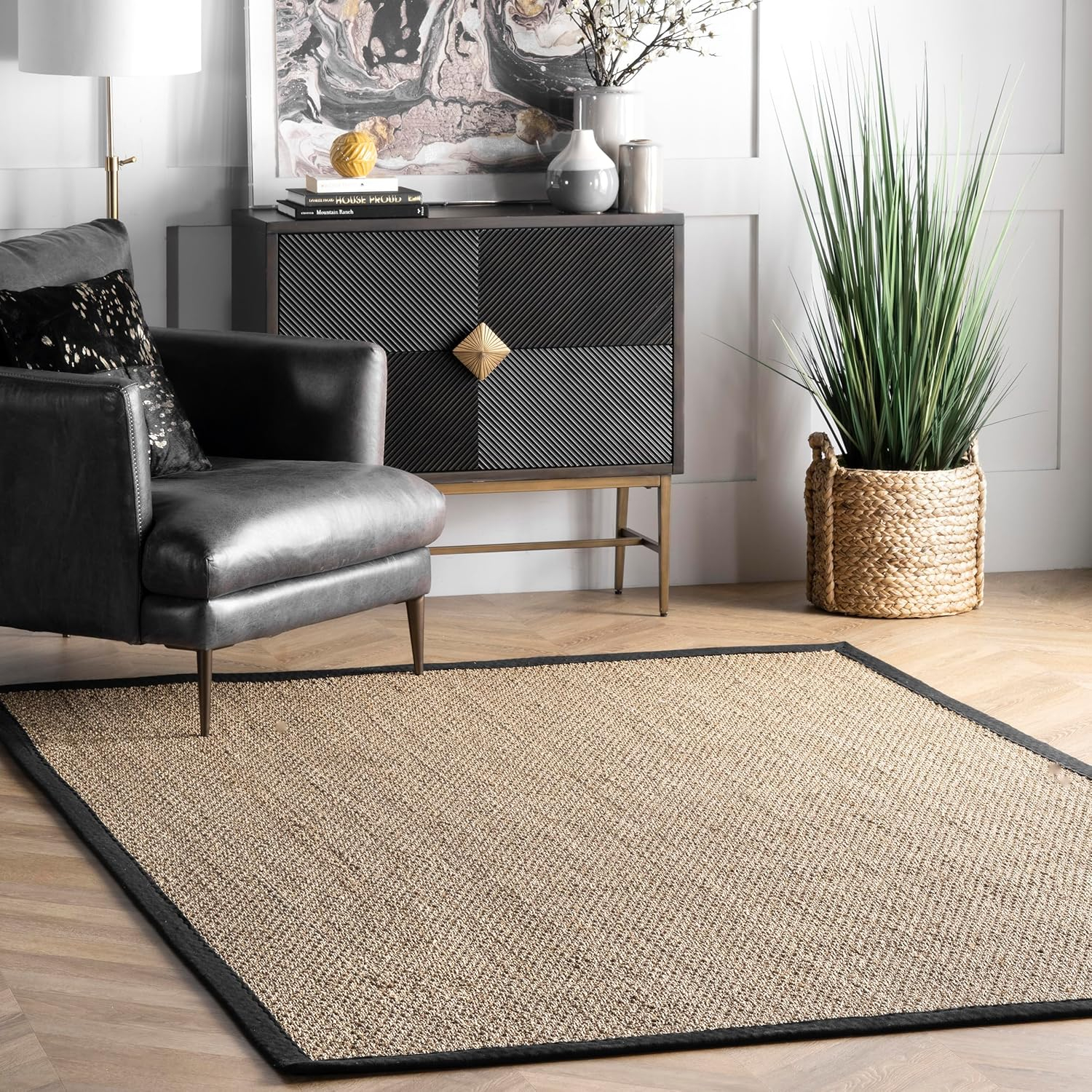 nuLOOM Elijah Farmhouse Seagrass Area Rug, 9' x 12', Black