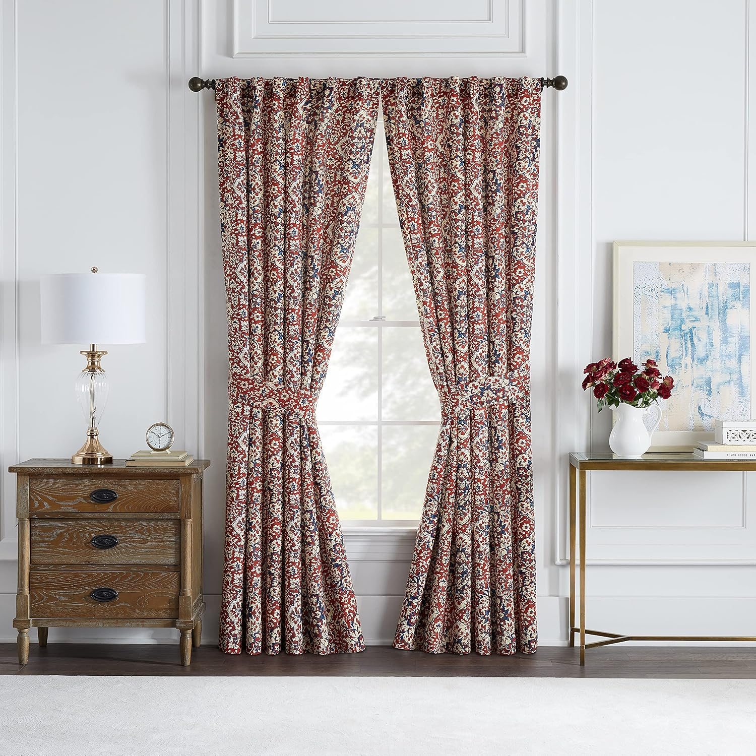 Waverly Tabriz Rod Pocket Light Filtering Curtain Valance, Set of 2, Laquer, 50 x 84