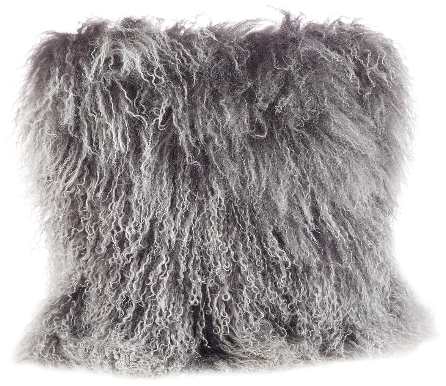 SARO  16 in. Wool Mongolian Lamb Fur Throw Pillow - Charcoal