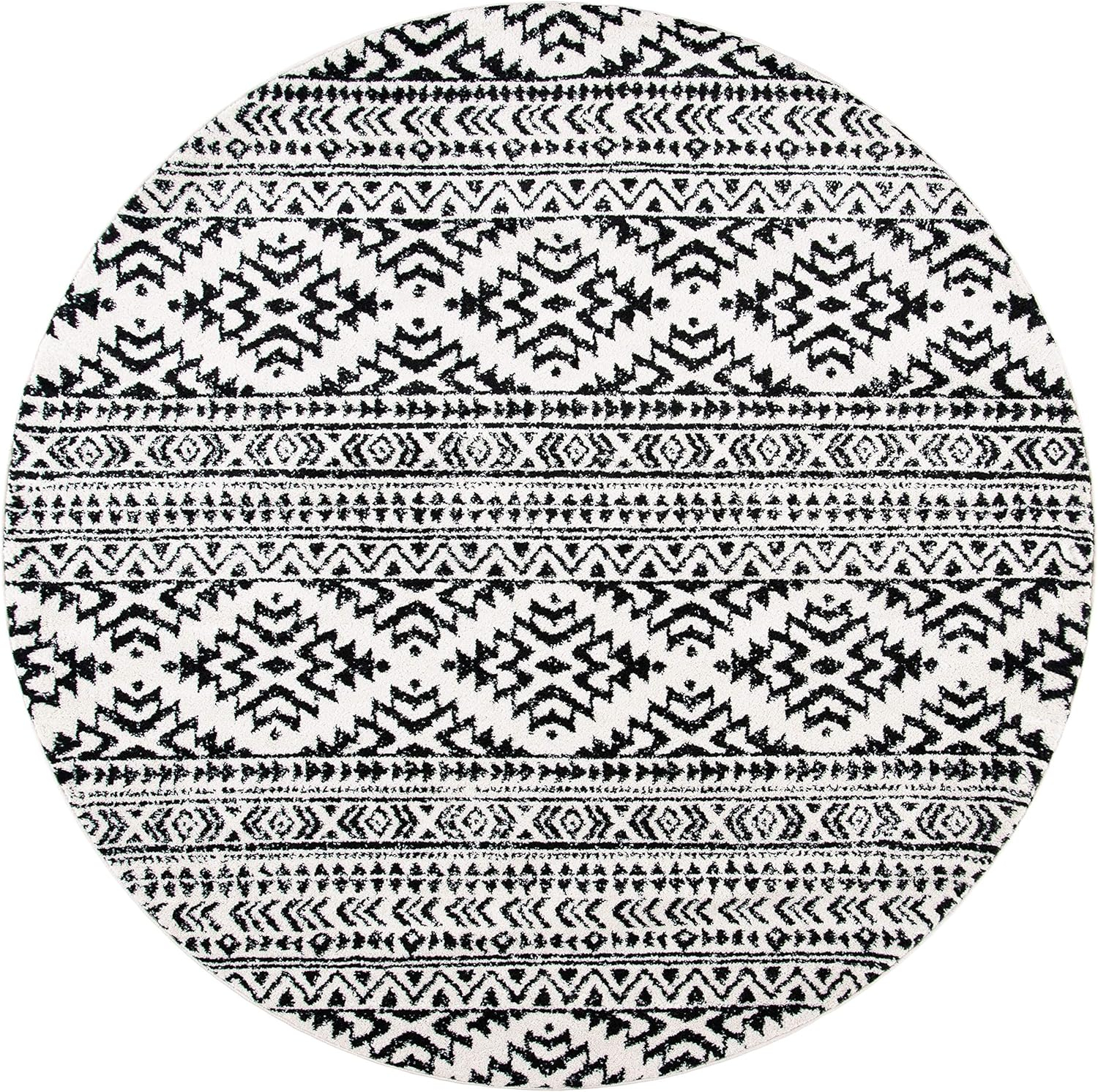 SAFAVIEH Tulum Lakisha Distressed Southwestern Area Rug, 11' x 11' Round, Ivory/Black