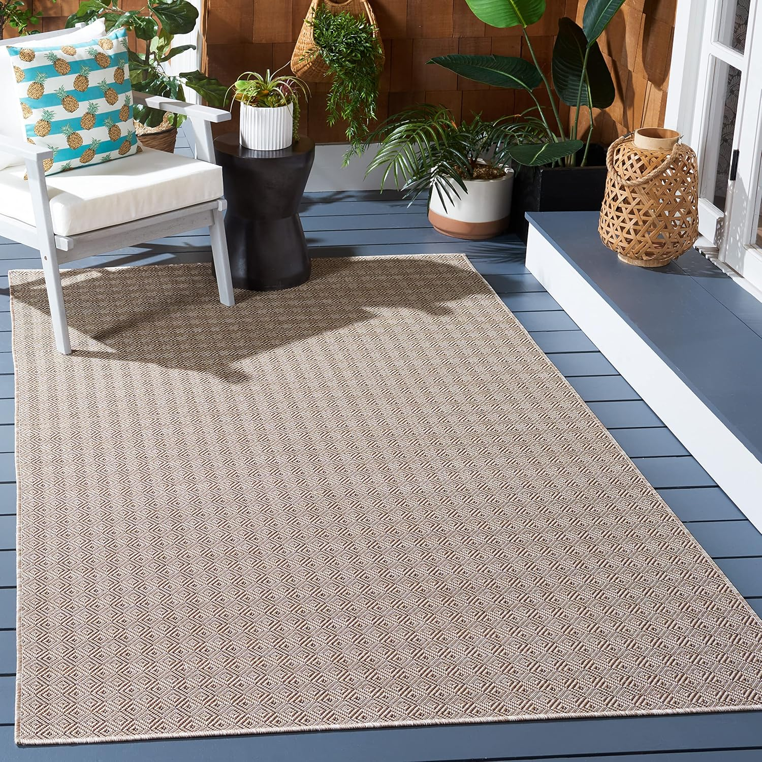SAFAVIEH Hampton Ali Diamond Indoor/Outdoor Area Rug, Navy/Ivory, 8' x 10'