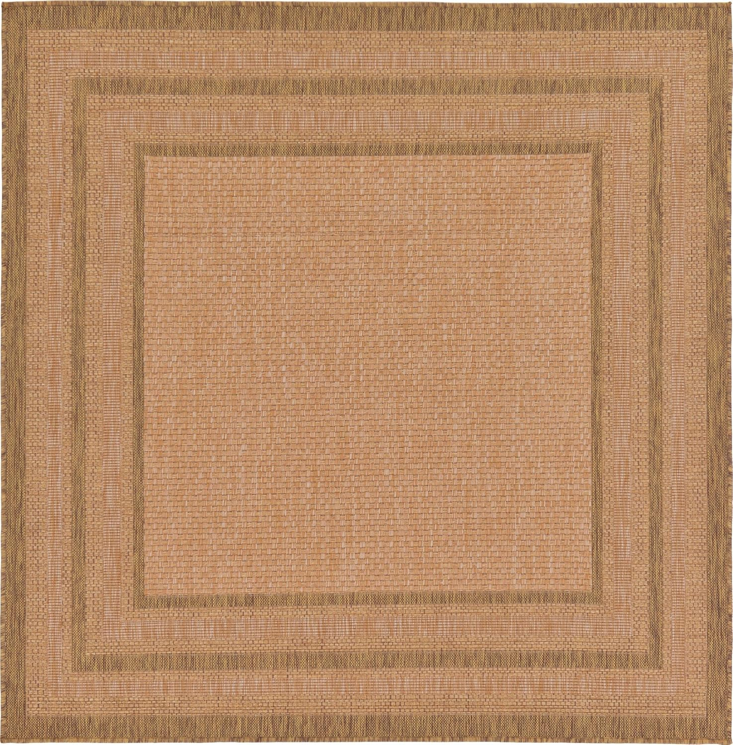 Multi Border Easy-Care Square Outdoor Rug 6' - Light Brown