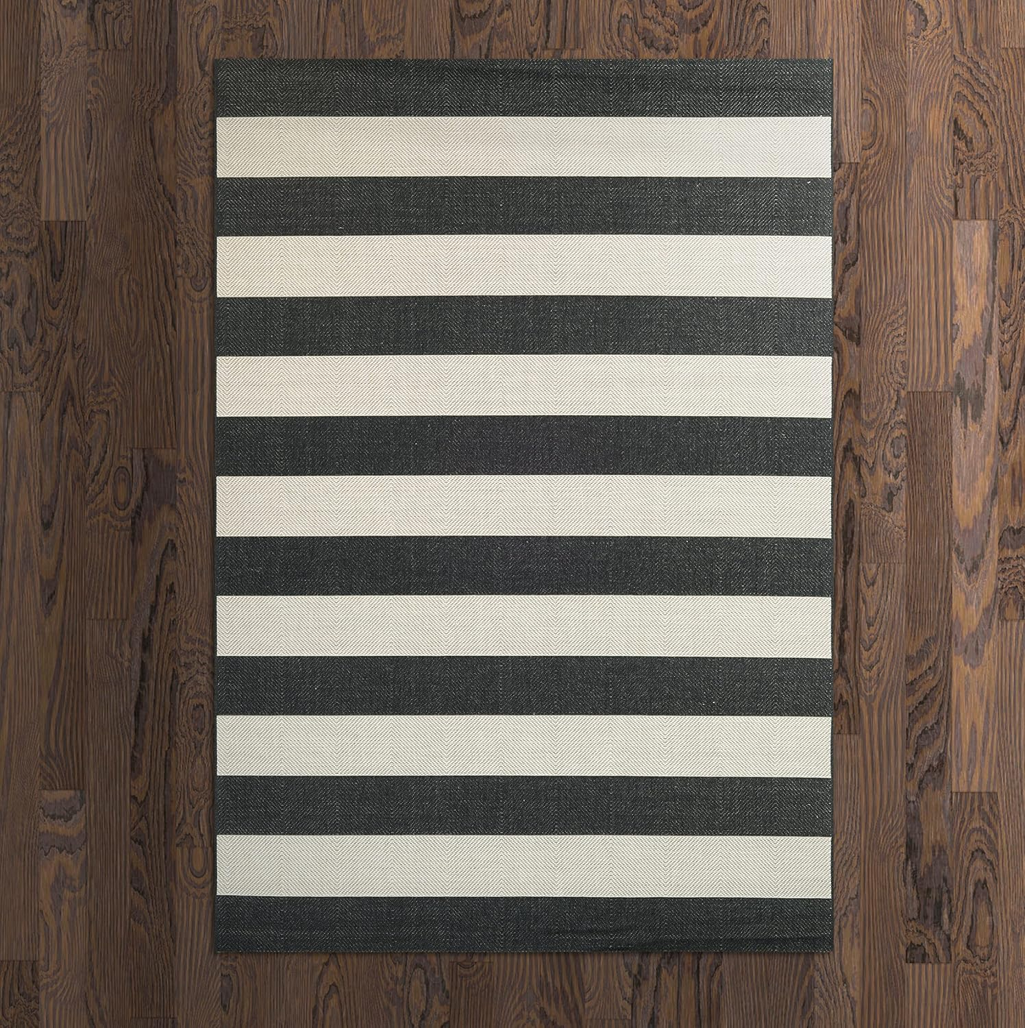Couristan Afuera Yacht Club Rug, 9-Feet 2-Inch by 12-Feet 9-Inch, Onyx/Ivory