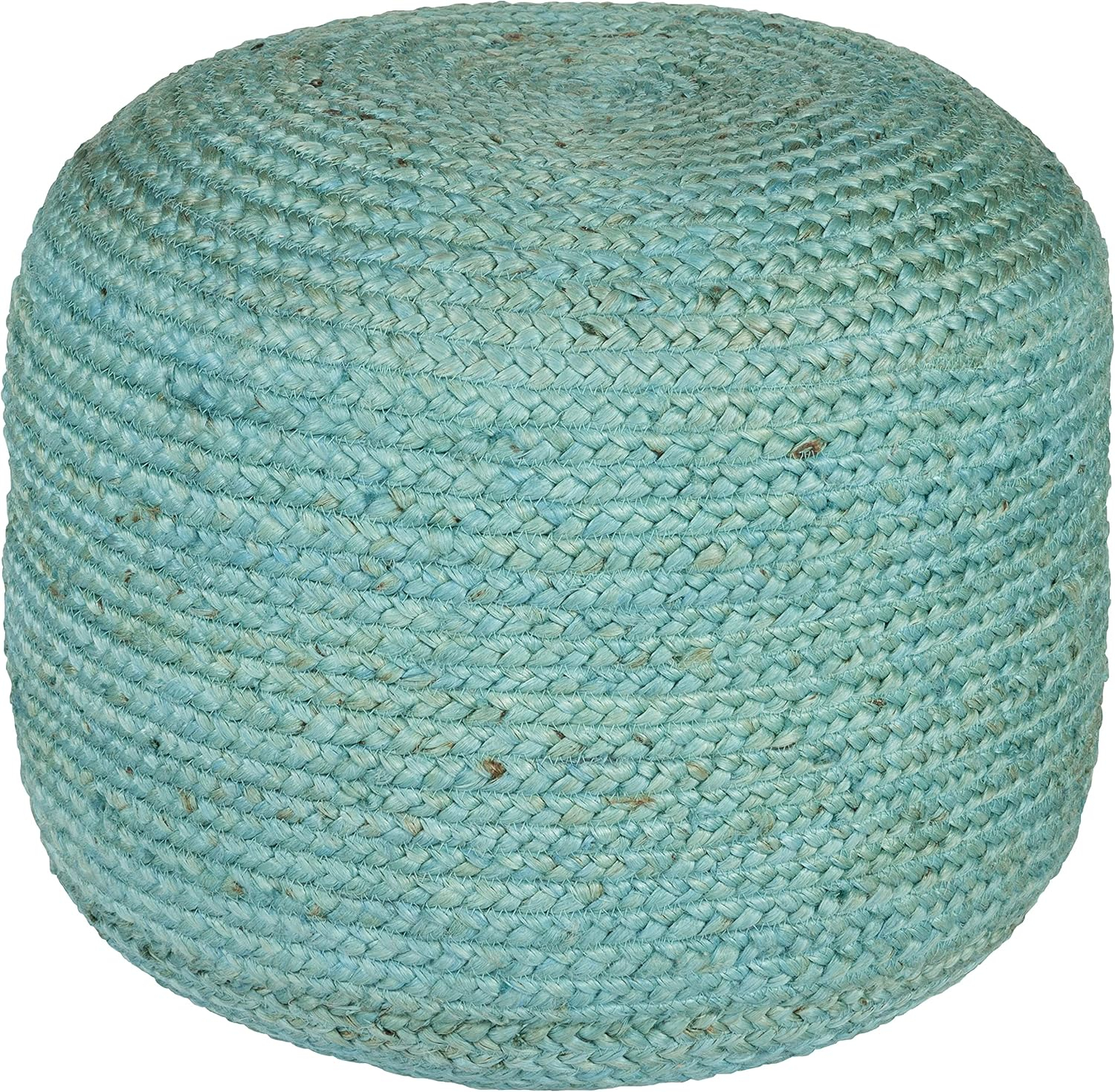 Livabliss Aqua Braided Jute Round Pouf, 19.75"W x 16"H
