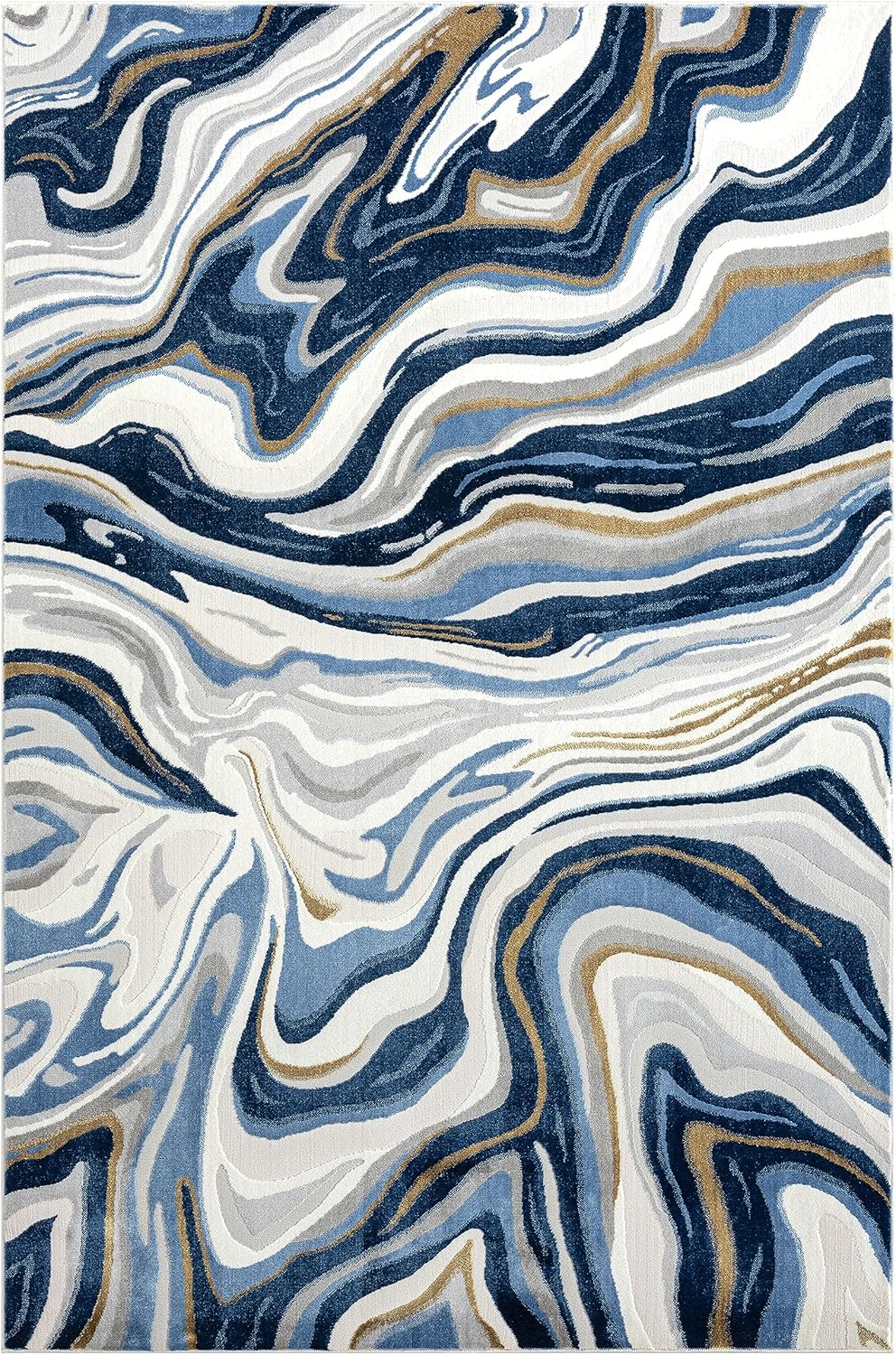 Abani Regal Collection Area Rug - Blue/Grey Abstract Wavy Design - 8' x 10' - Easy to Clean - Durable for Kids and Pets - Non-Shedding - Medium Pile - Soft Feel - for Living Room, Bedroom & Office