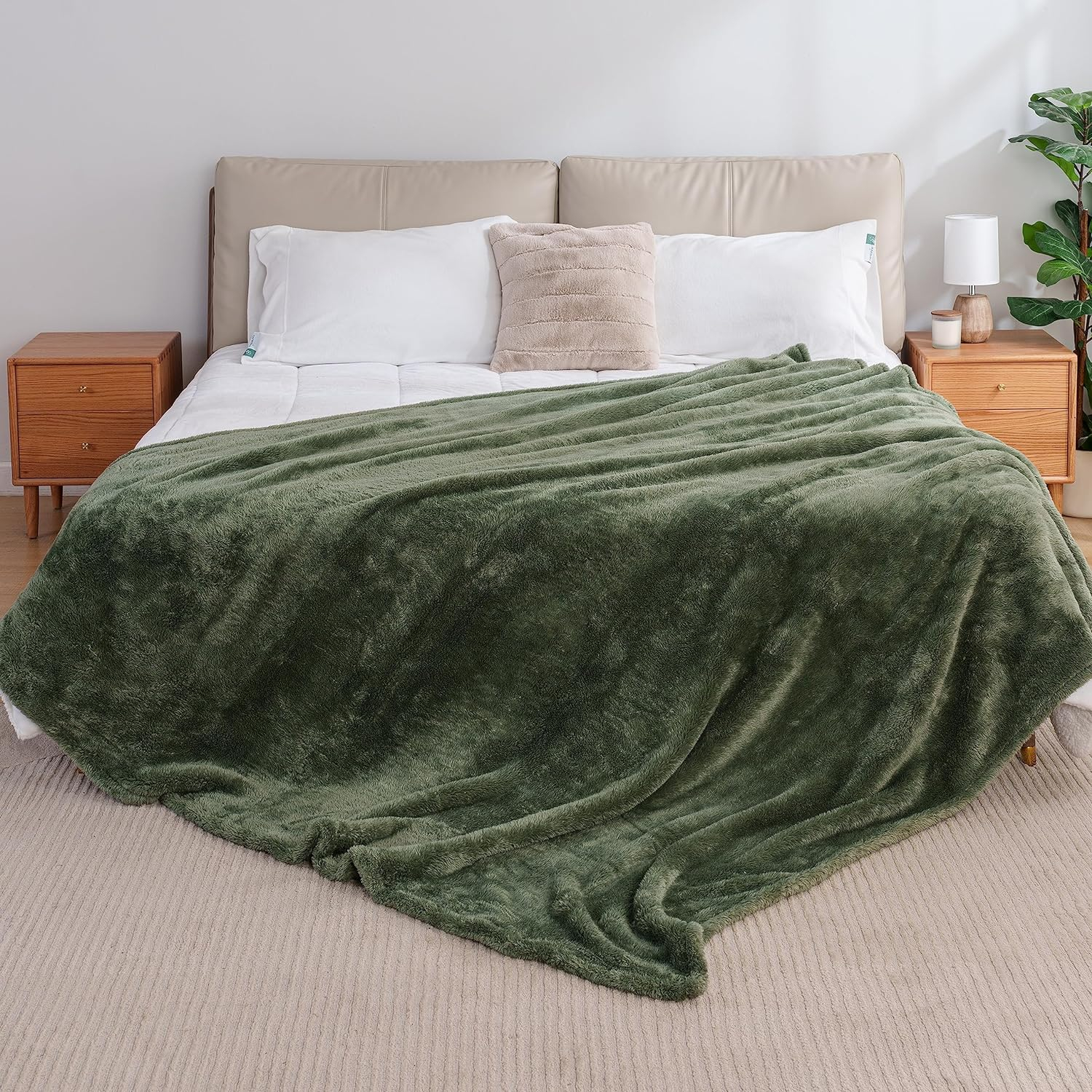 Berkshire Blanket Classic Extra-Fluffy™ Plush Blanket King Size, Soft Fuzzy Fluffy Long Hair Blanket for Couch Sofa Bed, Dark Sage Green, 90x108 Inches