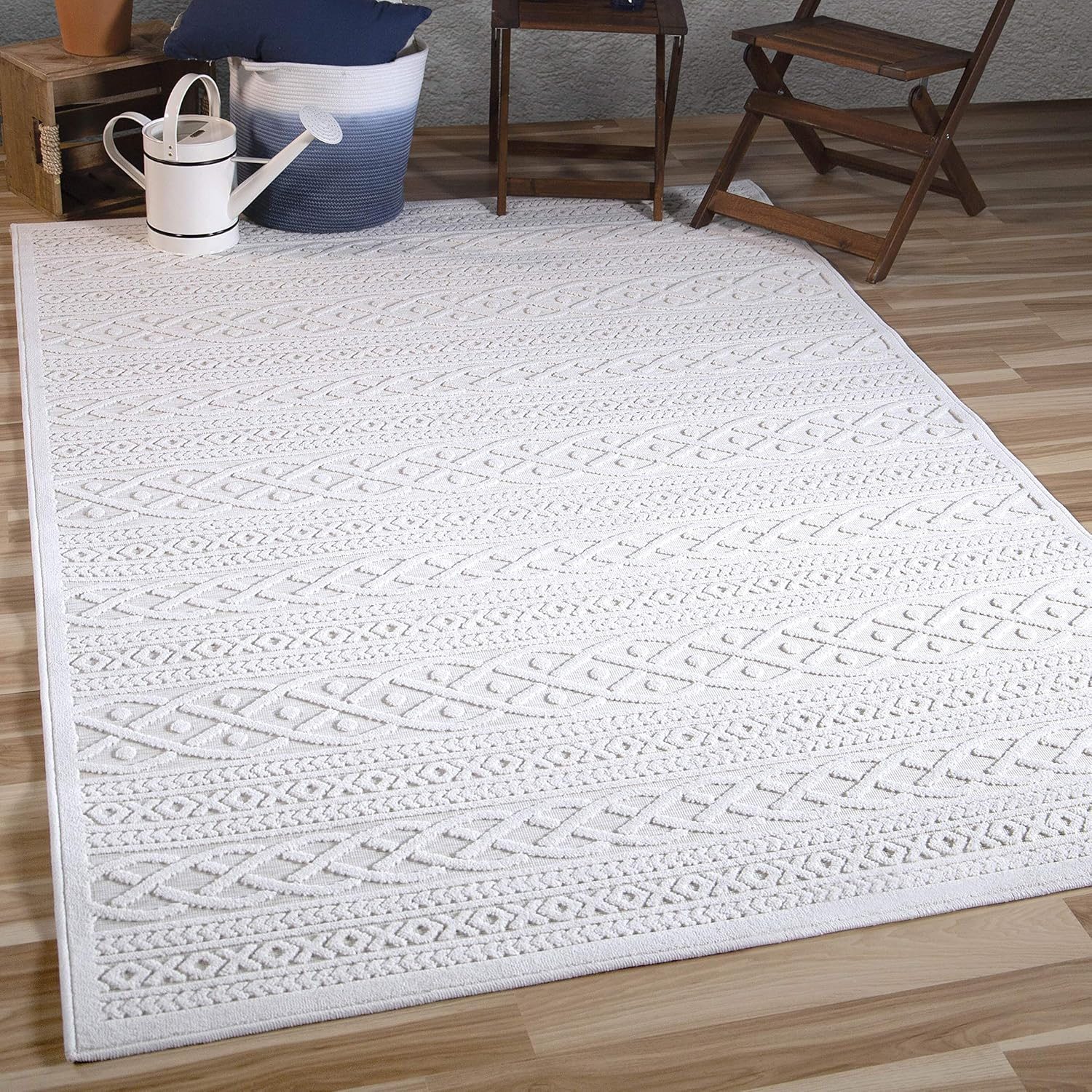 Orian Boucle Jenna 6'6" X 9'8" Natural Geometric Indoor-Outdoor Rug