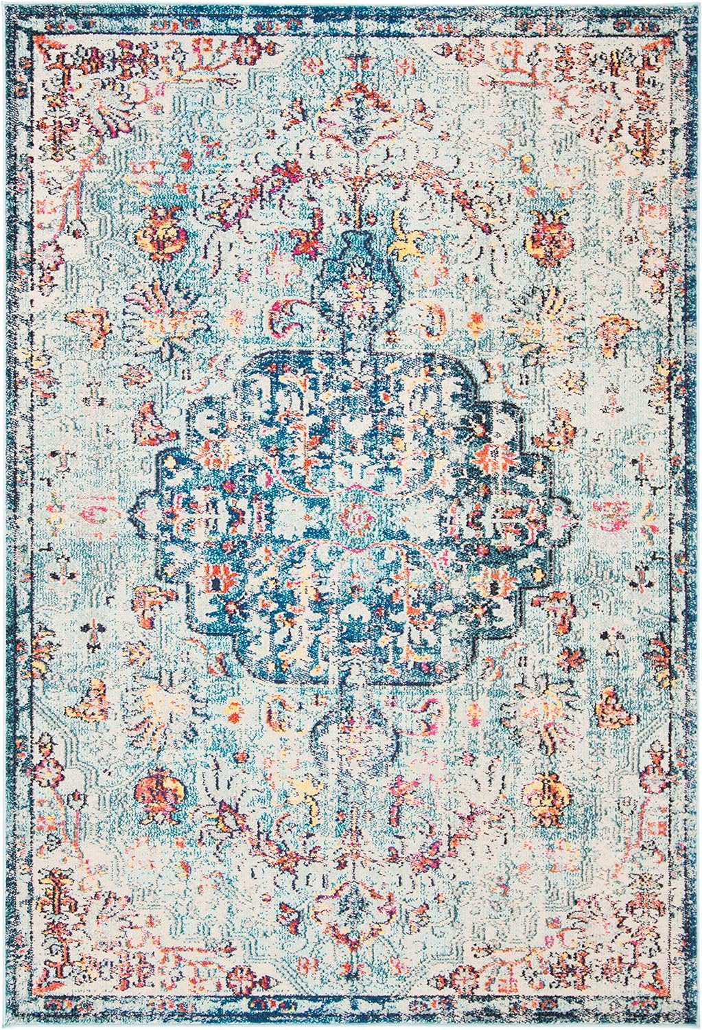 SAFAVIEH Madison Joandra Vintage Floral Area Rug, Navy/Light Blue, 5'3" x 7'6"