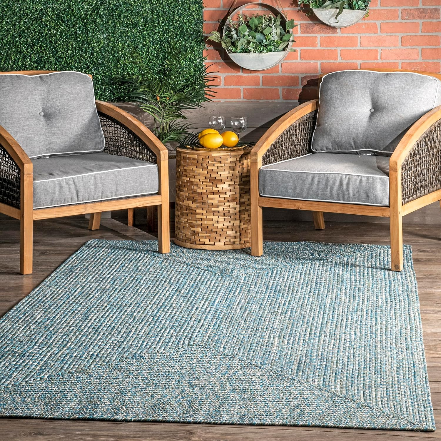 nuLOOM Wynn Braided Indoor/Outdoor Aqua 3' x 5' Casual Area Rug