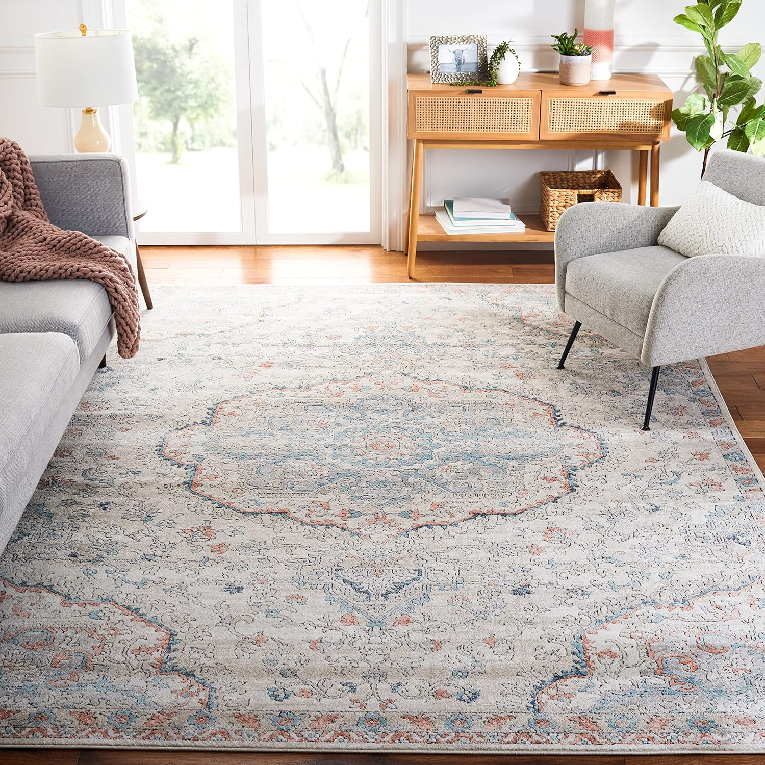 SAFAVIEH Oregon Seachlann Floral Bordered Area Rug, 9' x 12', Grey/Blue