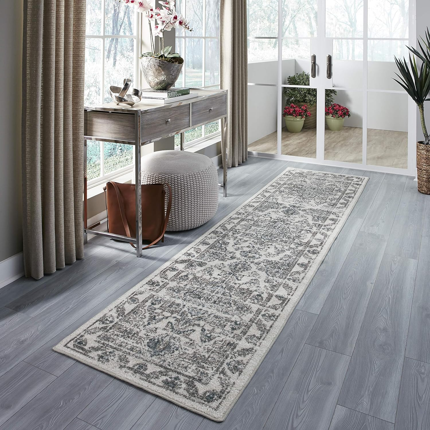 Maples Rugs - Tapestry Farmhouse Washable Indoor Runner Rugs, 2'6 x 10', Taupe/Grey