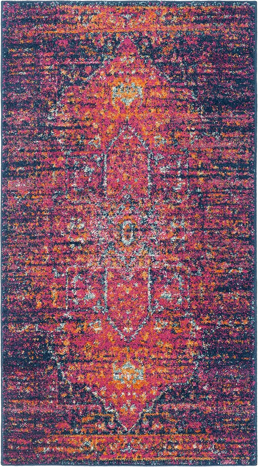 Safavieh Evoke Livia 2 x 4 (ft) Loomed Synthetic Blue/Fuchsia Rectangular Indoor Distressed/Overdyed Vintage Throw rug
