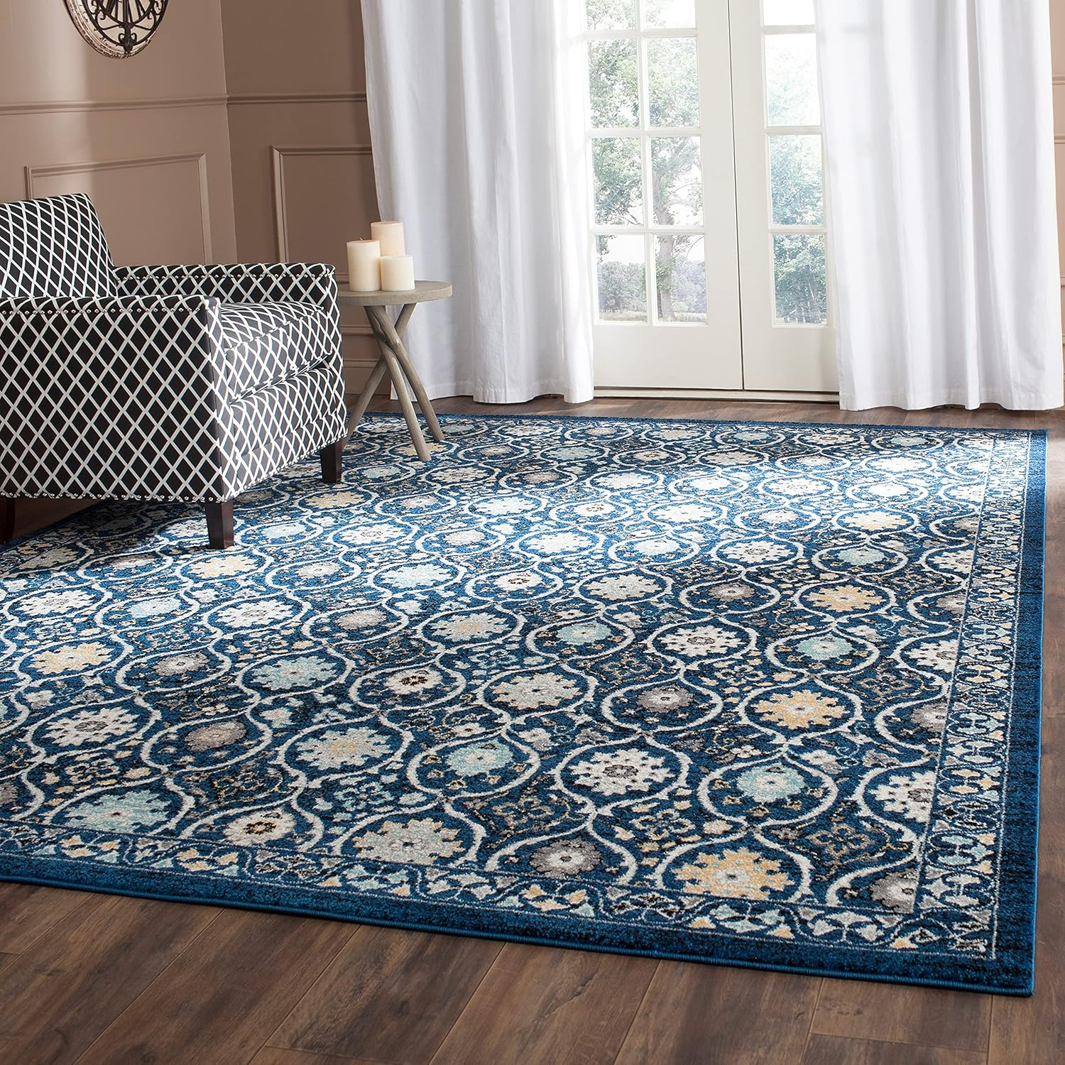 SAFAVIEH Evoke Charlotte Floral Geometric Area Rug, Royal/Ivory, 9' x 12'