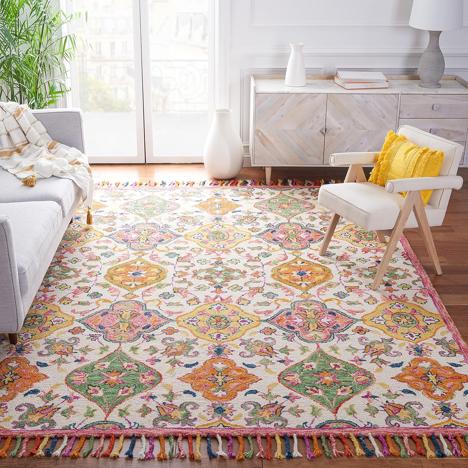 SAFAVIEH Blossom Ira Floral Wool Area Rug, Ivory/Multi, 9' x 12'