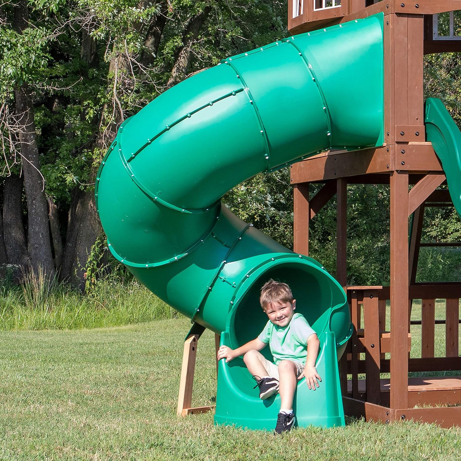 Green Tall Spiral Plastic Tube Slide for 5 Ft. Deck Height