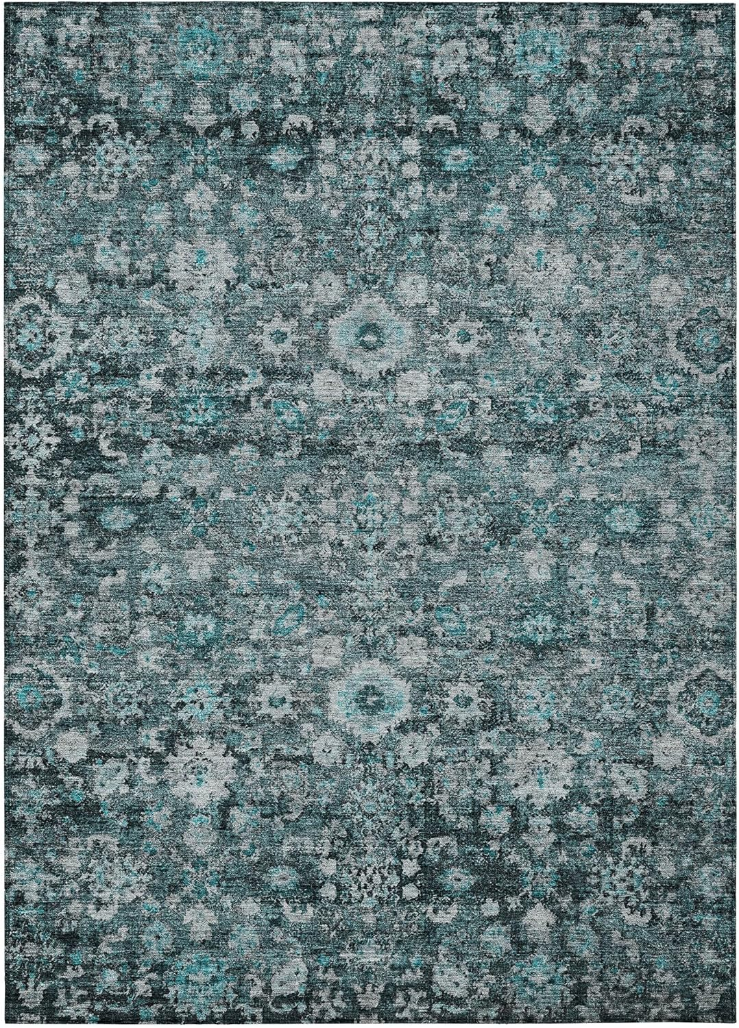 Addison Rugs Machine Washable Indoor/ Outdoor Chantille Traditional Vintage Floral Rug Teal - 5' x 7'6"