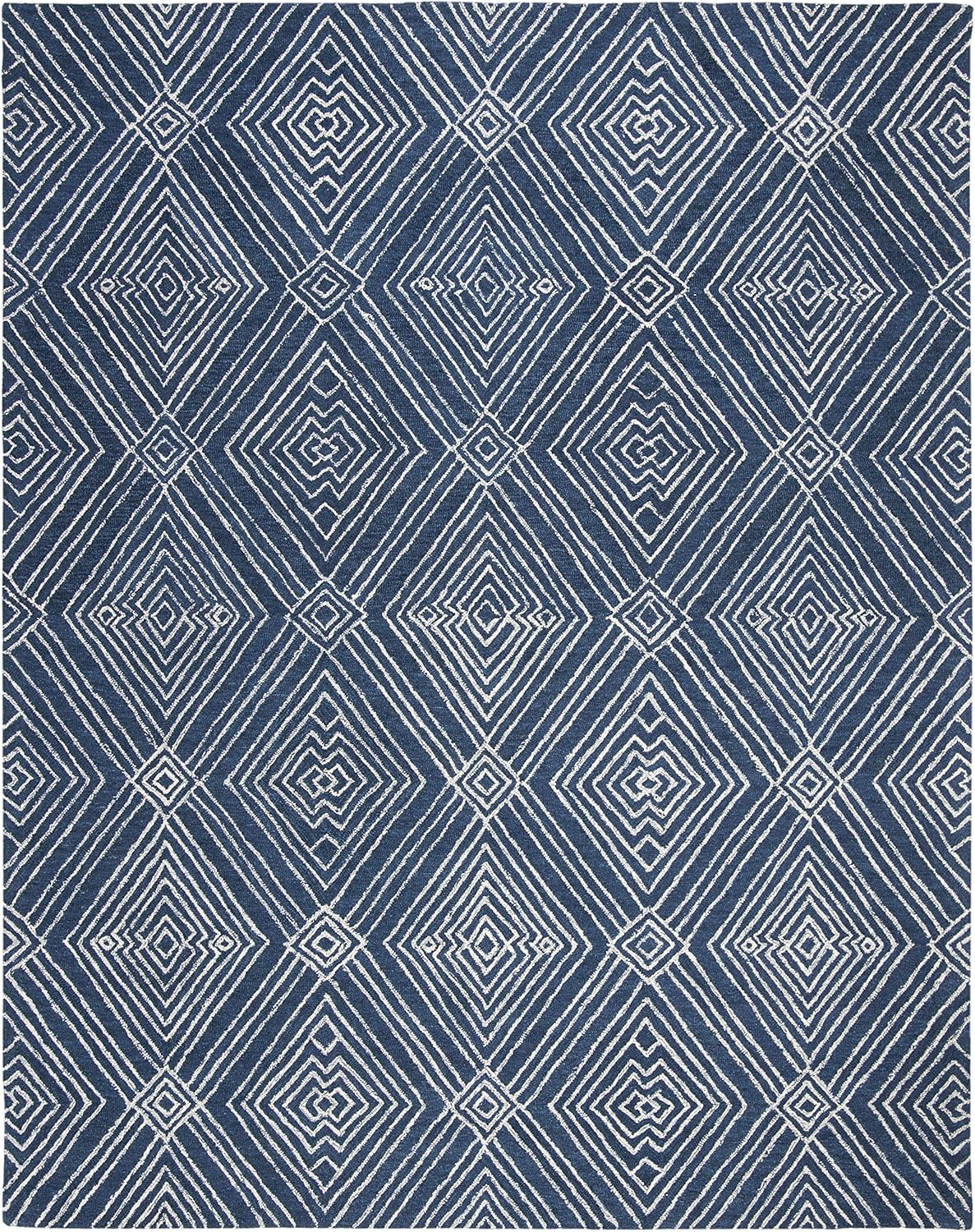 SAFAVIEH Micro-Loop Colton Geometric Diamonds Area Rug, Navy/Ivory, 8' x 10'