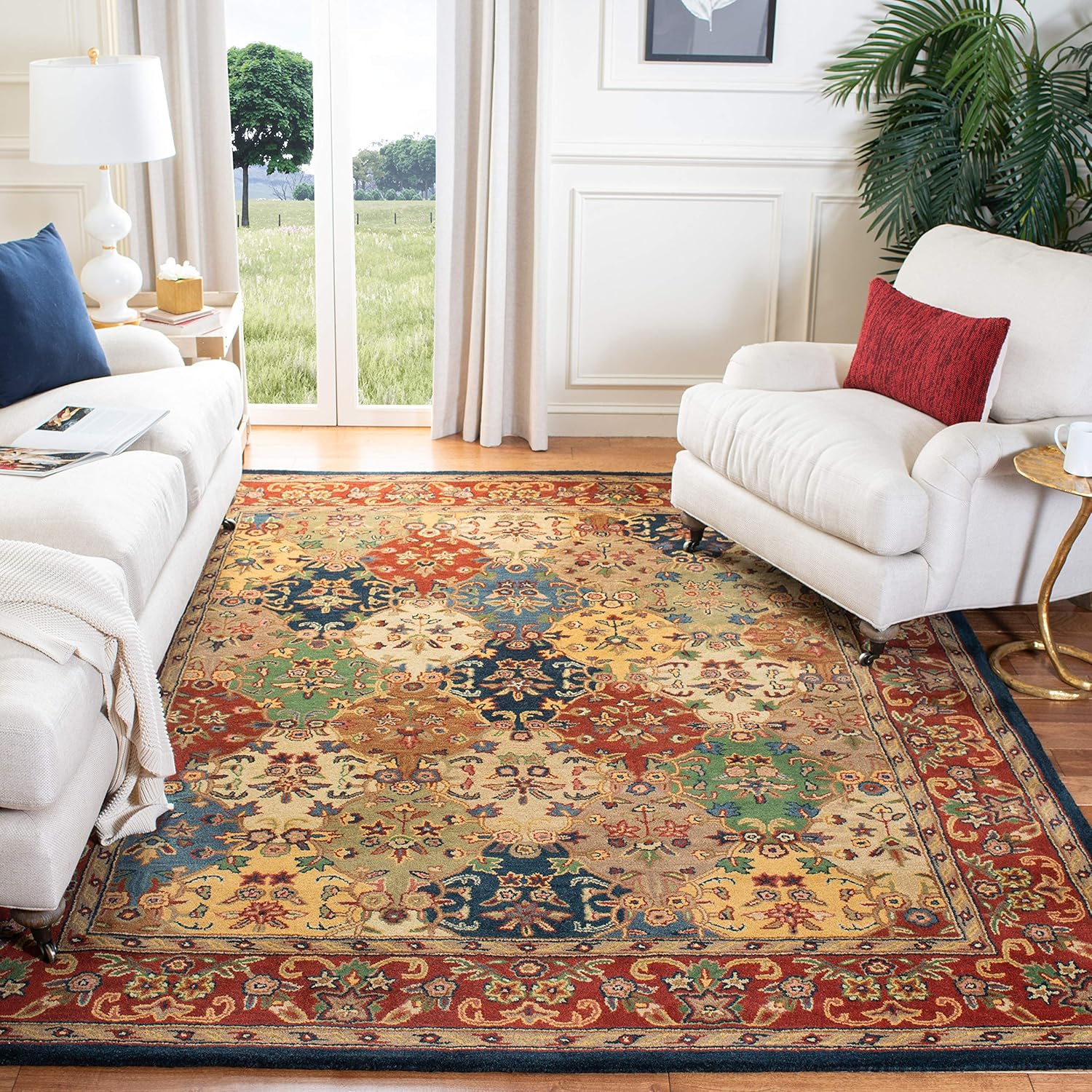 SAFAVIEH Heritage Malcolm Traditional Wool Area Rug, Multi/Burgundy, 9'6" x 13'6"