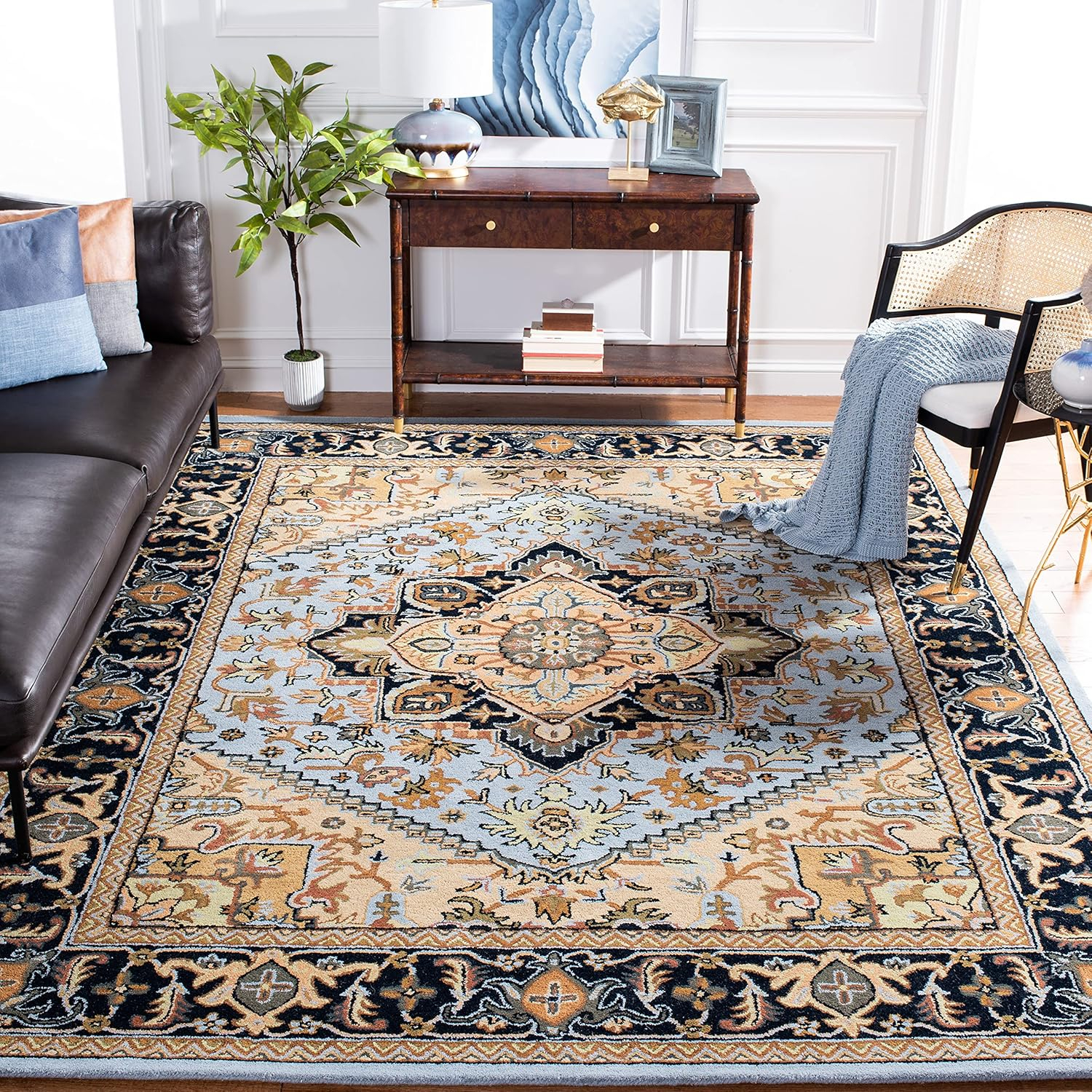 SAFAVIEH Heritage York Oriental Wool Area Rug, Green/Light Brown, 9' x 12'