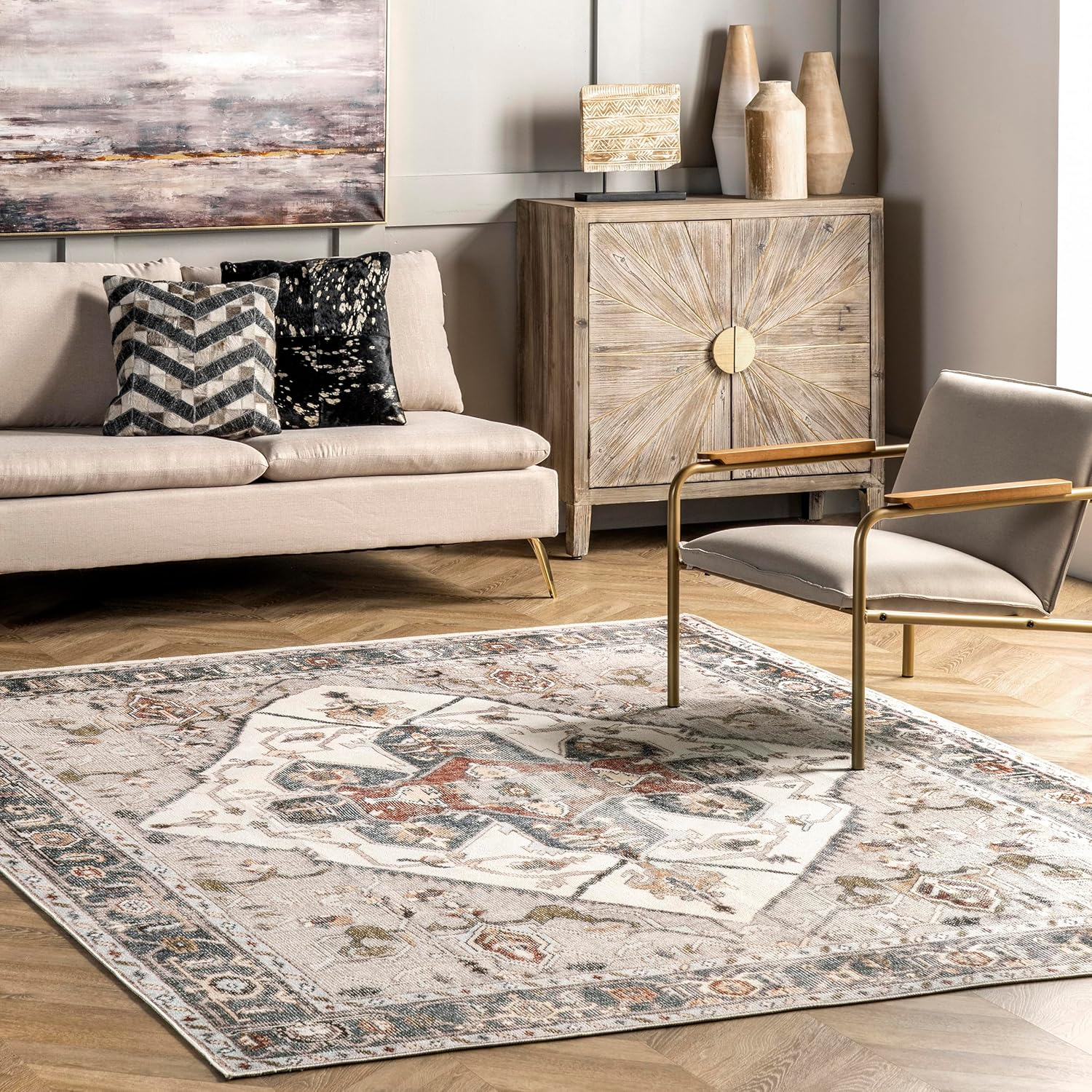 nuLOOM Mali Machine Washable Traditional Medallion Ultra Thin Accent Rug, 2' x 3', Ivory