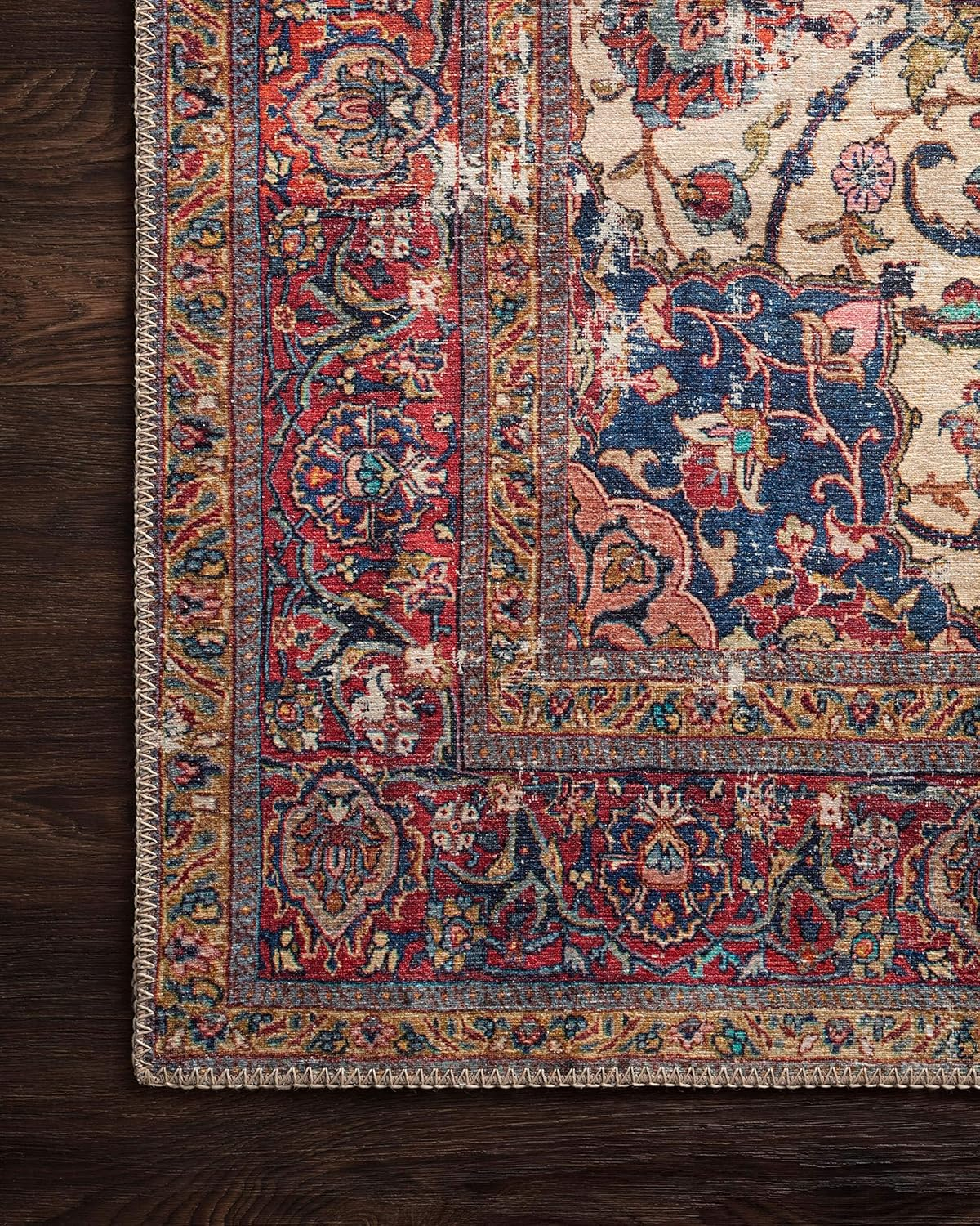 Sand and Multicolor Hand-Knotted Floral Accent Rug