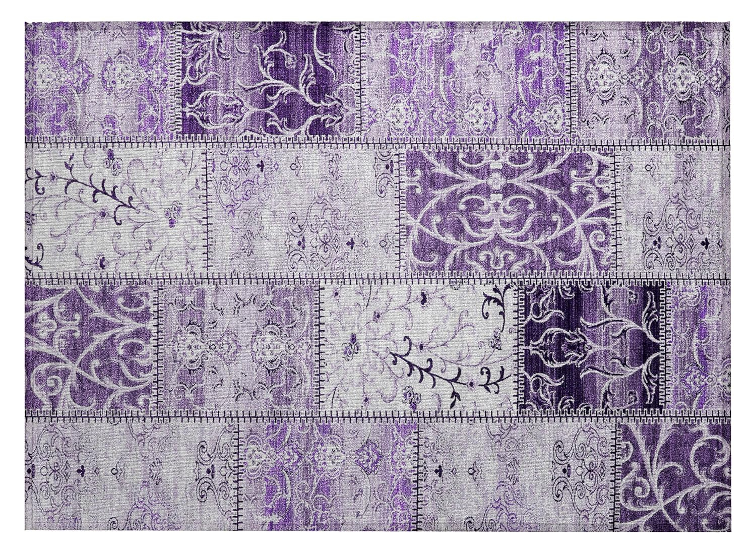 Purple Rectangular Synthetic Flat Woven Washable Rug
