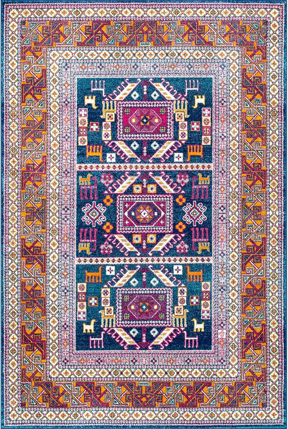 Navy and Multicolor Synthetic Rectangular Accent Rug, 2' x 3'