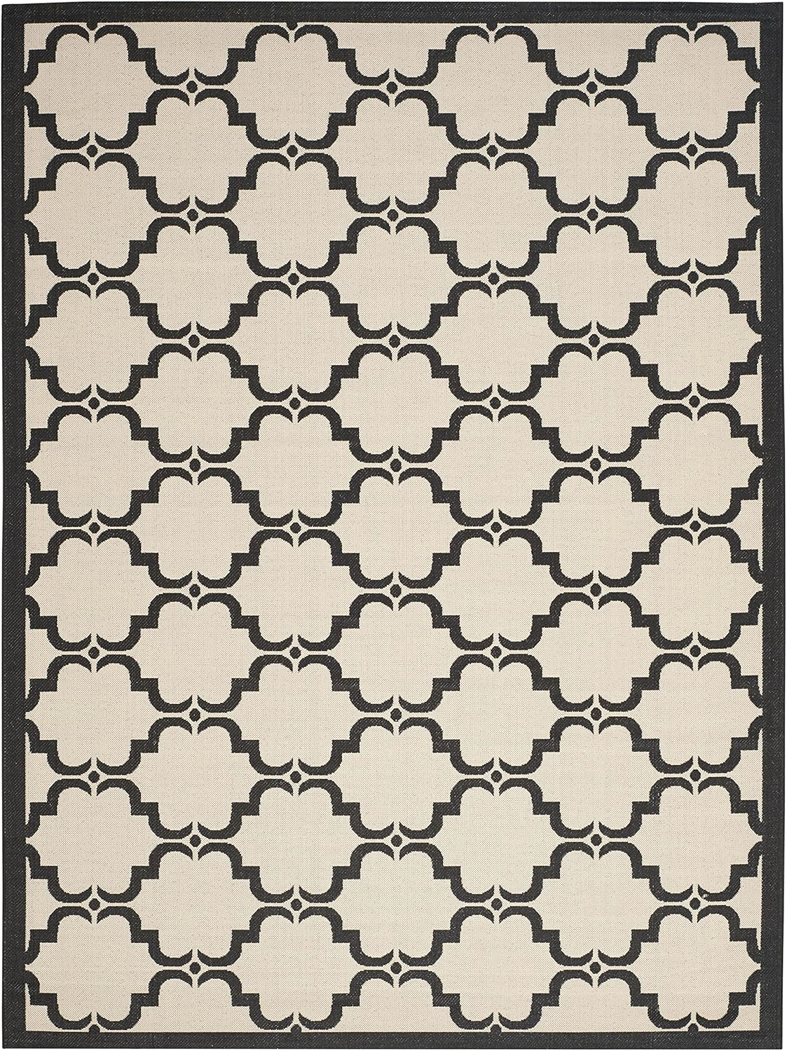 SAFAVIEH Courtyard Estelle Geometric Indoor/Outdoor Area Rug, 8' x 11', Beige/Black