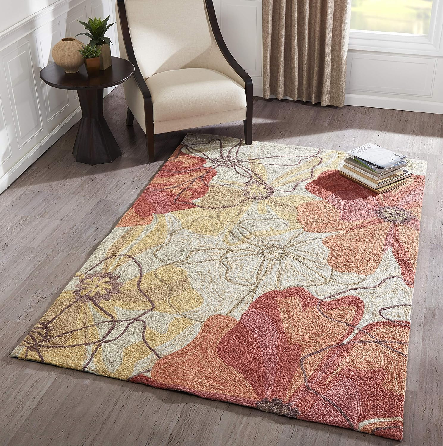 Momeni Floral Flowers Farmhouse Area Rugs, Beige/Red/Yellow, 42.0" x 66.0"