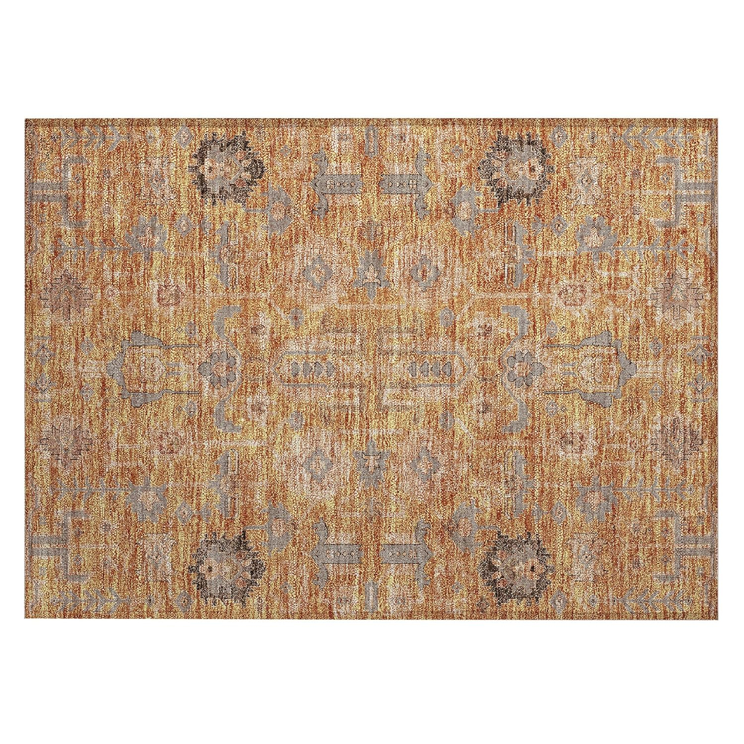 Terracotta and Gray Rectangular Synthetic Flat Woven Rug