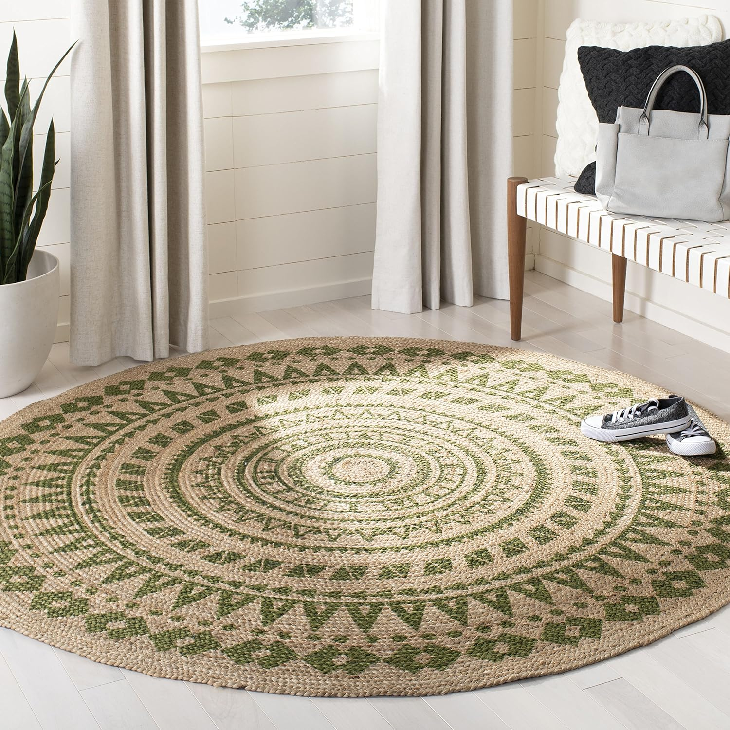 Natural Fiber NF802 Hand Woven Indoor Area Rug - Orange/Natural - 3' Round - Safavieh