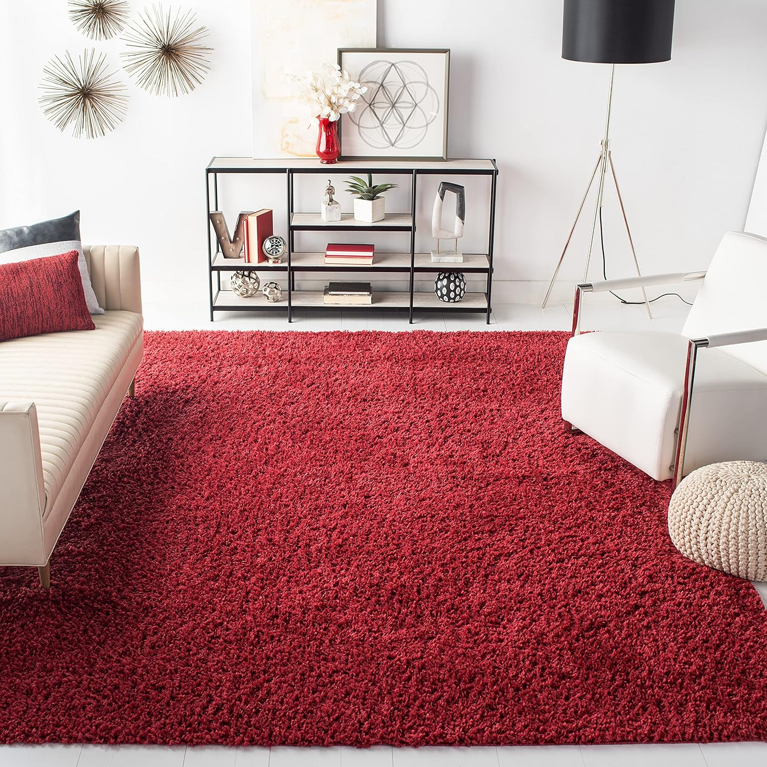 SAFAVIEH August Sophia Solid Shag Area Rug, Red, 9' x 12'