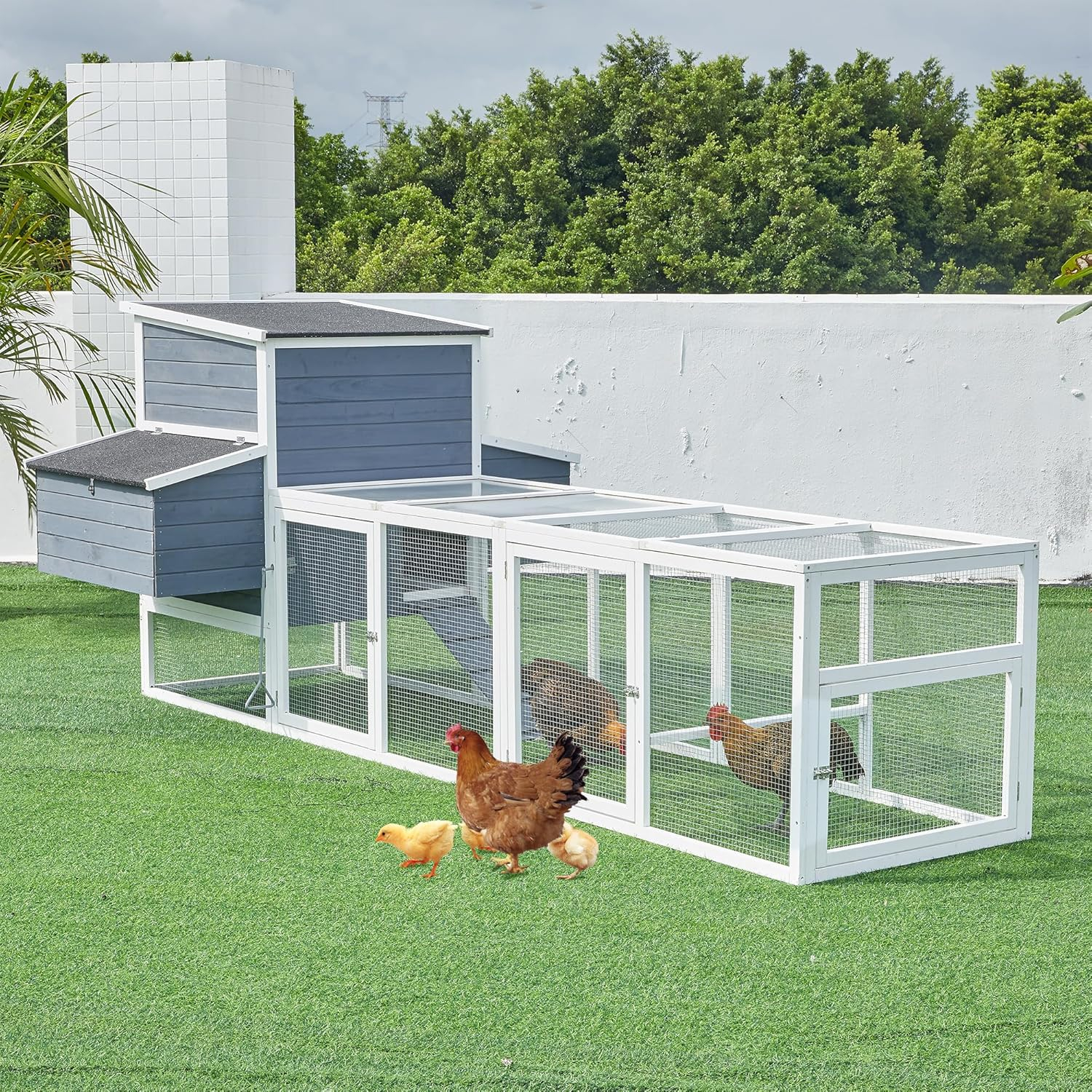 59" Large Chicken Coop for 4-6 Chickens, Wooden Hen House with Large Nesting Boxes, Outdoor Poultry Cage Rabbit Cage with Ramps & Ventilation Window, 59''L*33.5''W*38.6''H