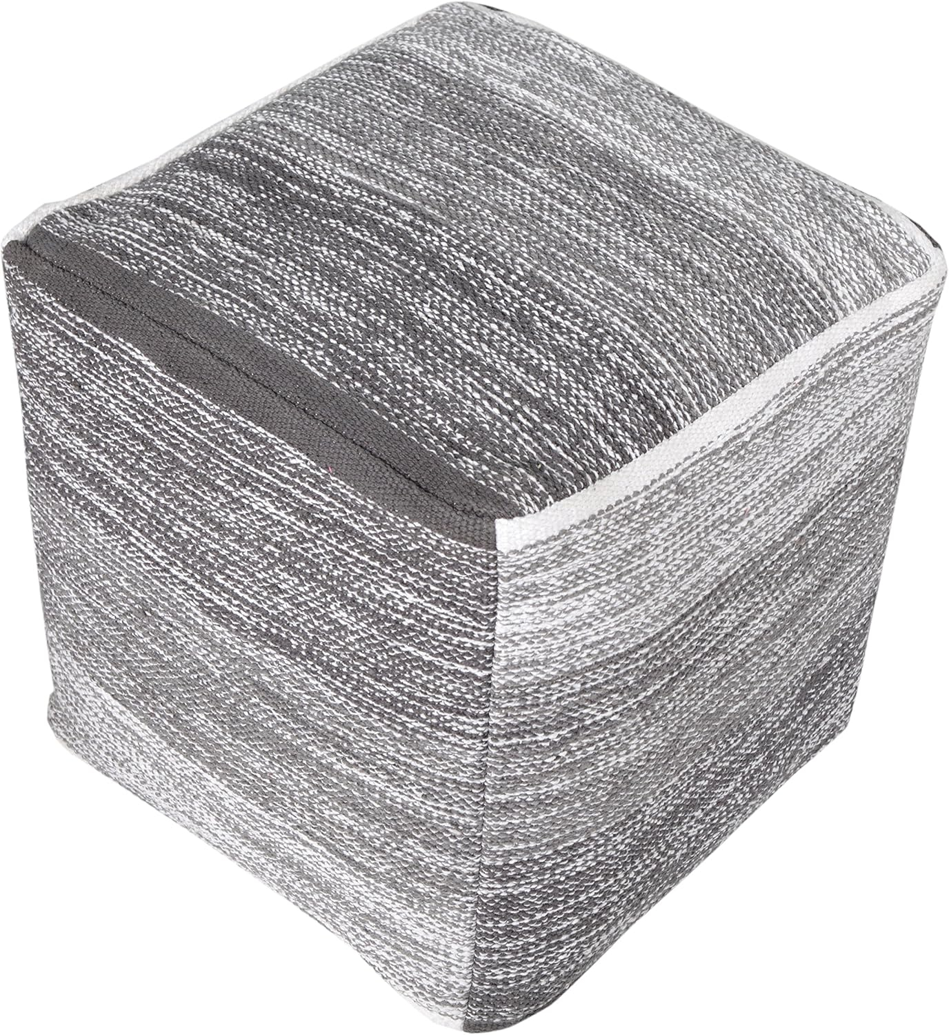 LR Home Medium Striped Indoor Square Pouf, Gray, 16" x 16" x 16"