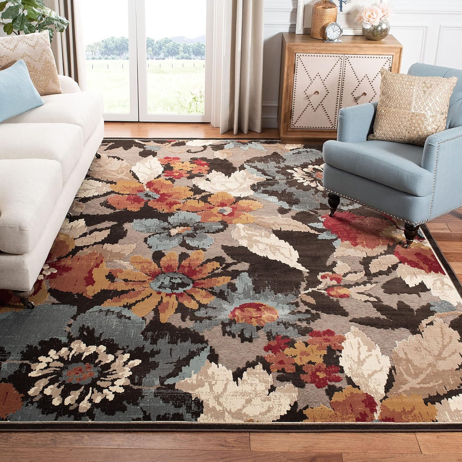 SAFAVIEH Paradise Collection Area Rug - 8' x 11'2", Red & Multi, Floral Viscose Design, Ideal for High Traffic Areas in Living Room, Bedroom (PAR148-220)