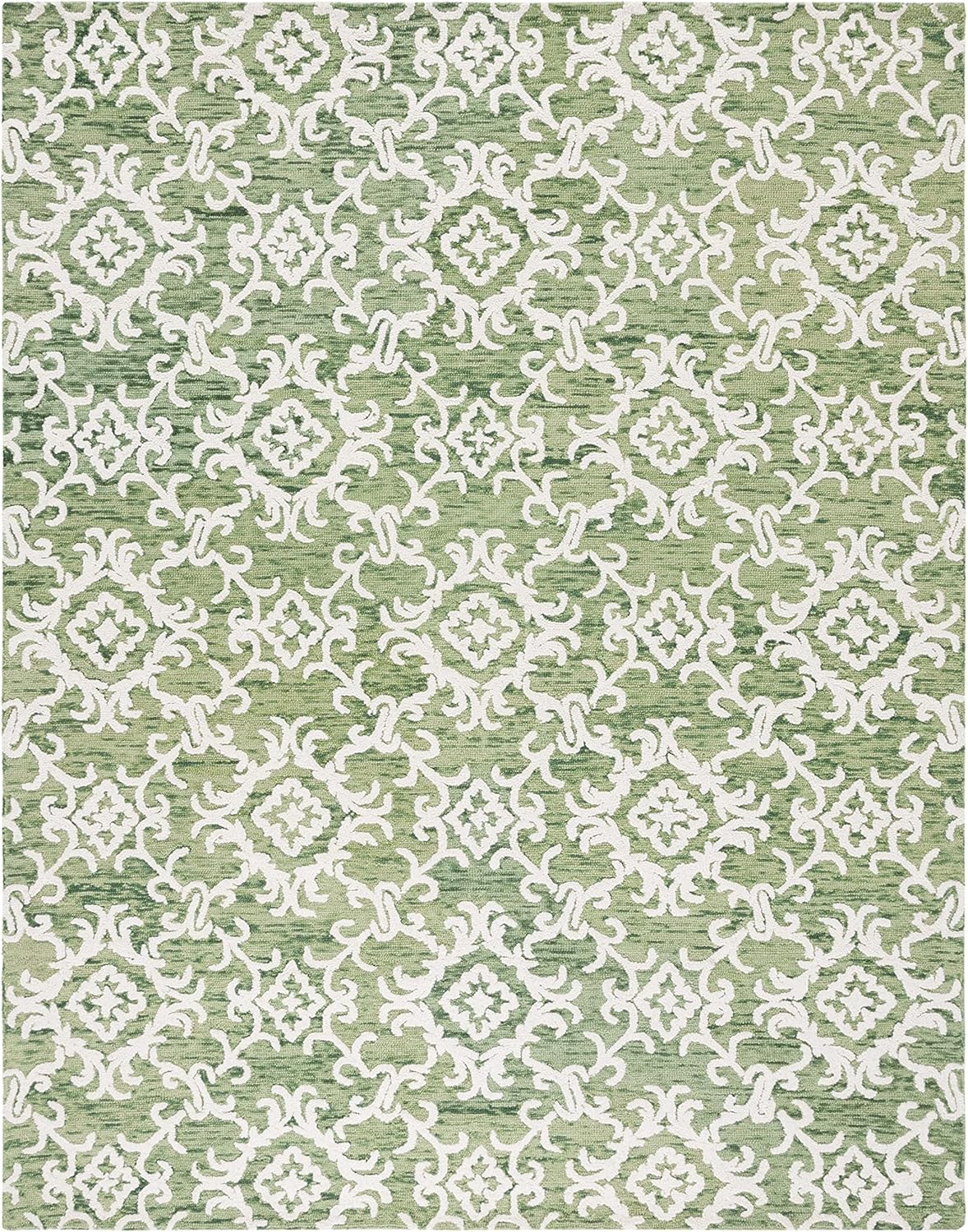 Ivory and Green Handmade Wool Tufted 8' x 10' Rug