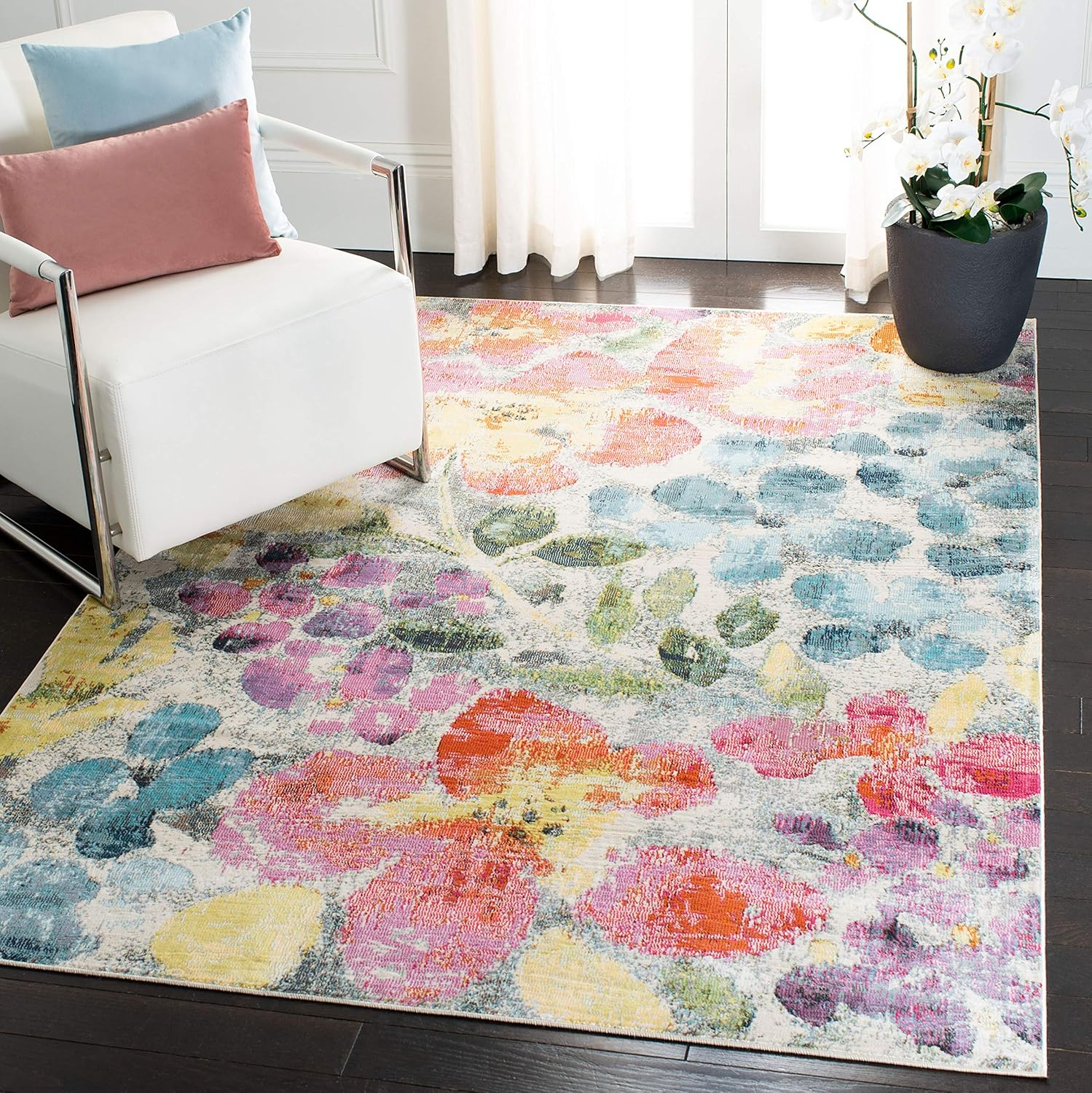 SAFAVIEH Lillian Camille Abstract Area Rug, Blue/Yellow, 3' x 3' Square