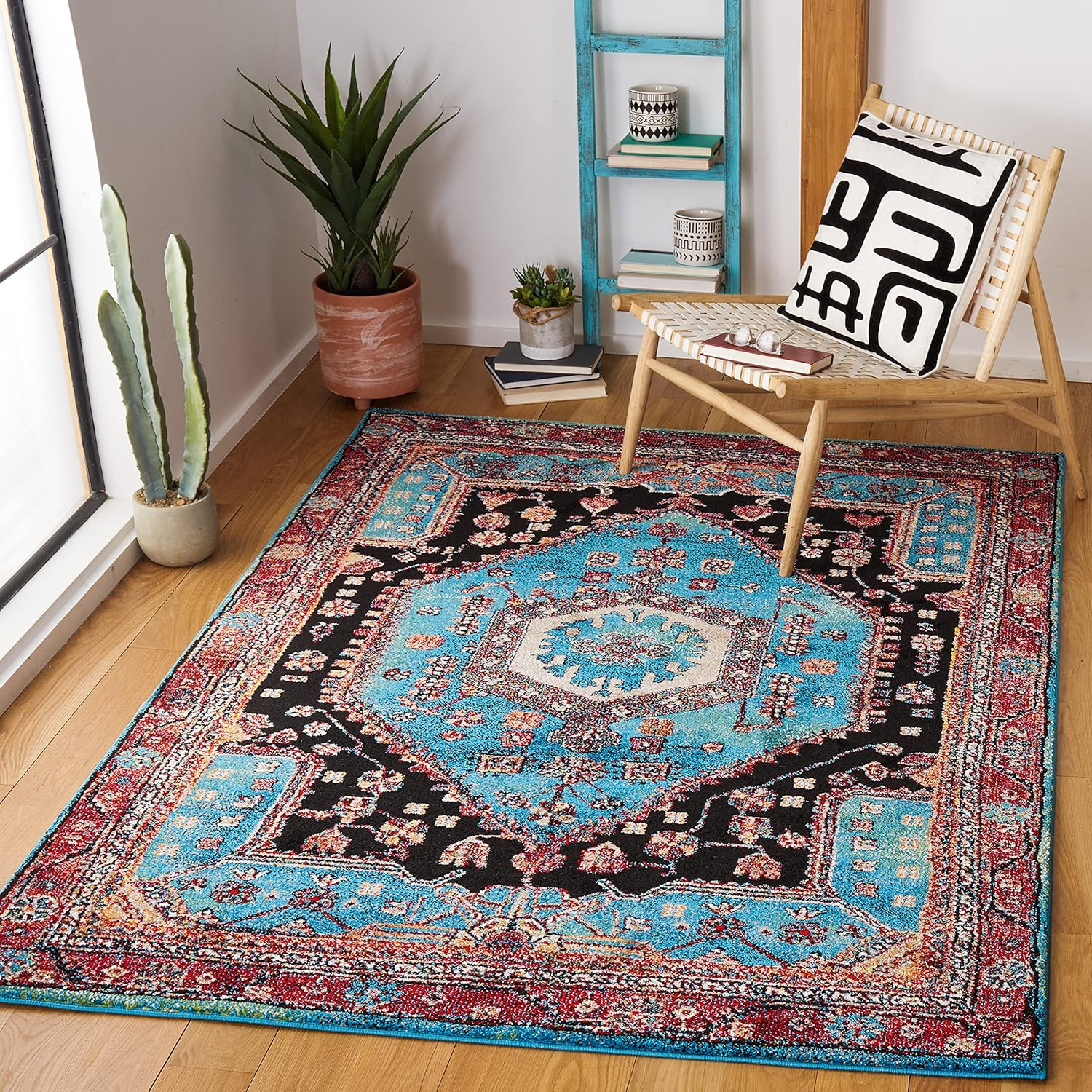 SAFAVIEH Vintage Hamadan Leone Oriental Area Rug, Turquoise/Black, 9' x 12'