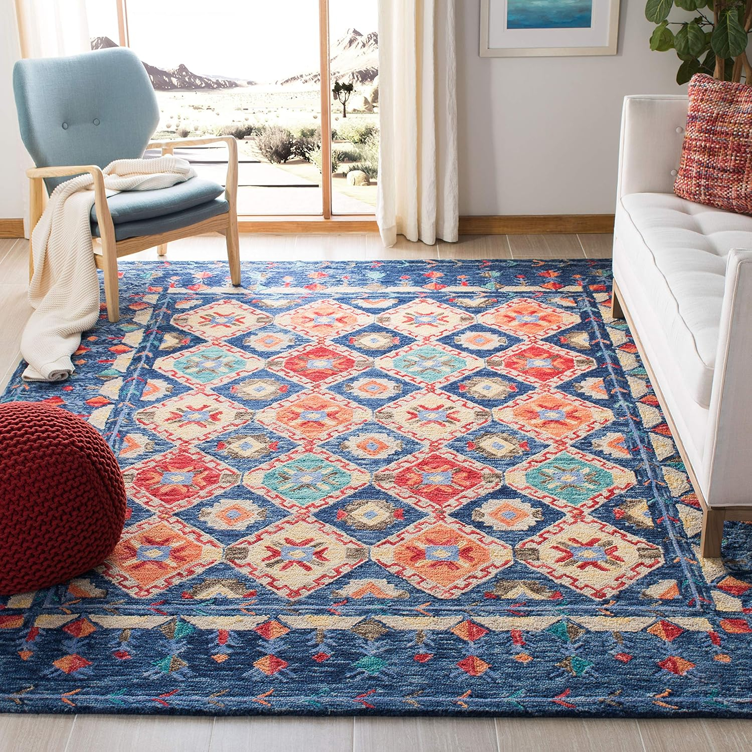 SAFAVIEH Aspen Christabella Geometric Wool Area Rug, Navy/Orange, 10' x 14'