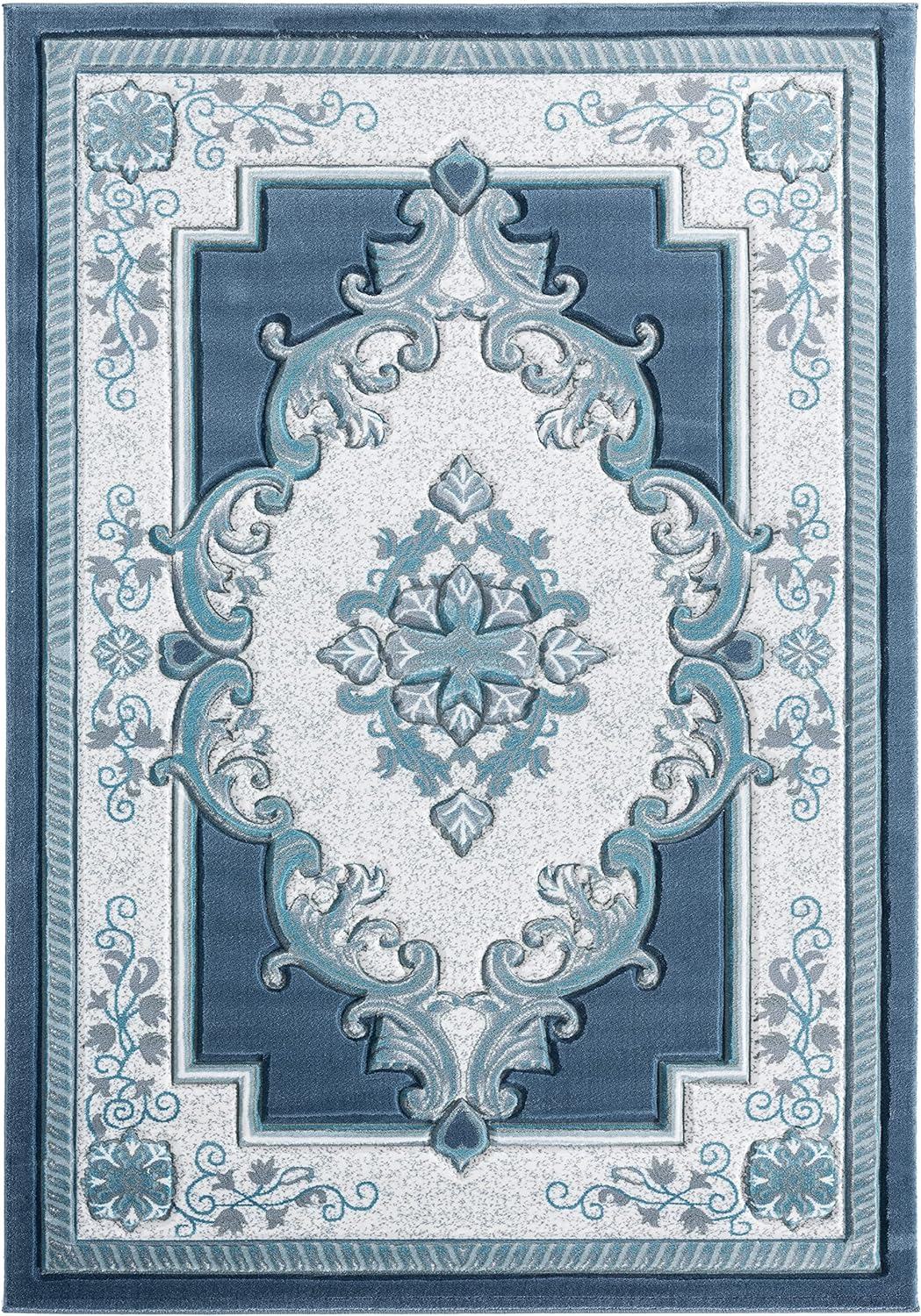 Designer Home Swan Area Rug 2050 10560 Fallon Blue Curls Petals 1' 10" x 2' 8" Rectangle