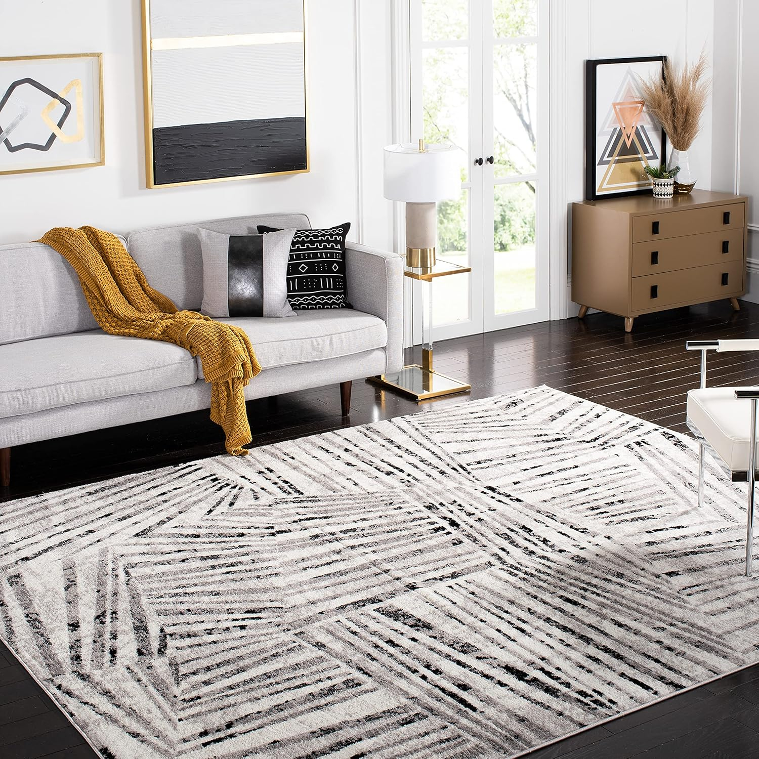 SAFAVIEH Skyler Carlene Geometric Area Rug, Grey/Ivory, 9' x 12'