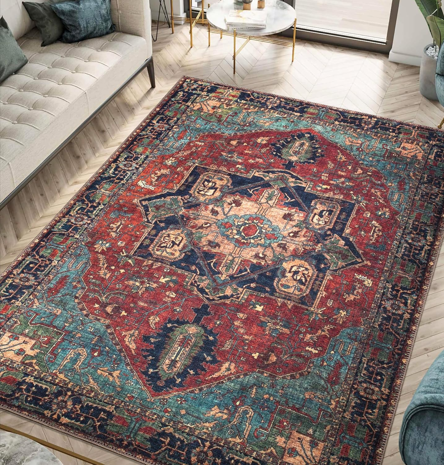Keen Home Design Machine Washable Area Rugs with Non-slip Backing, Ideal for Hallway, Living Room, Bedroom, Kitchen and Laundry Room, Vintage Moroccan and Low Pile Rug ( 3' x 5' )