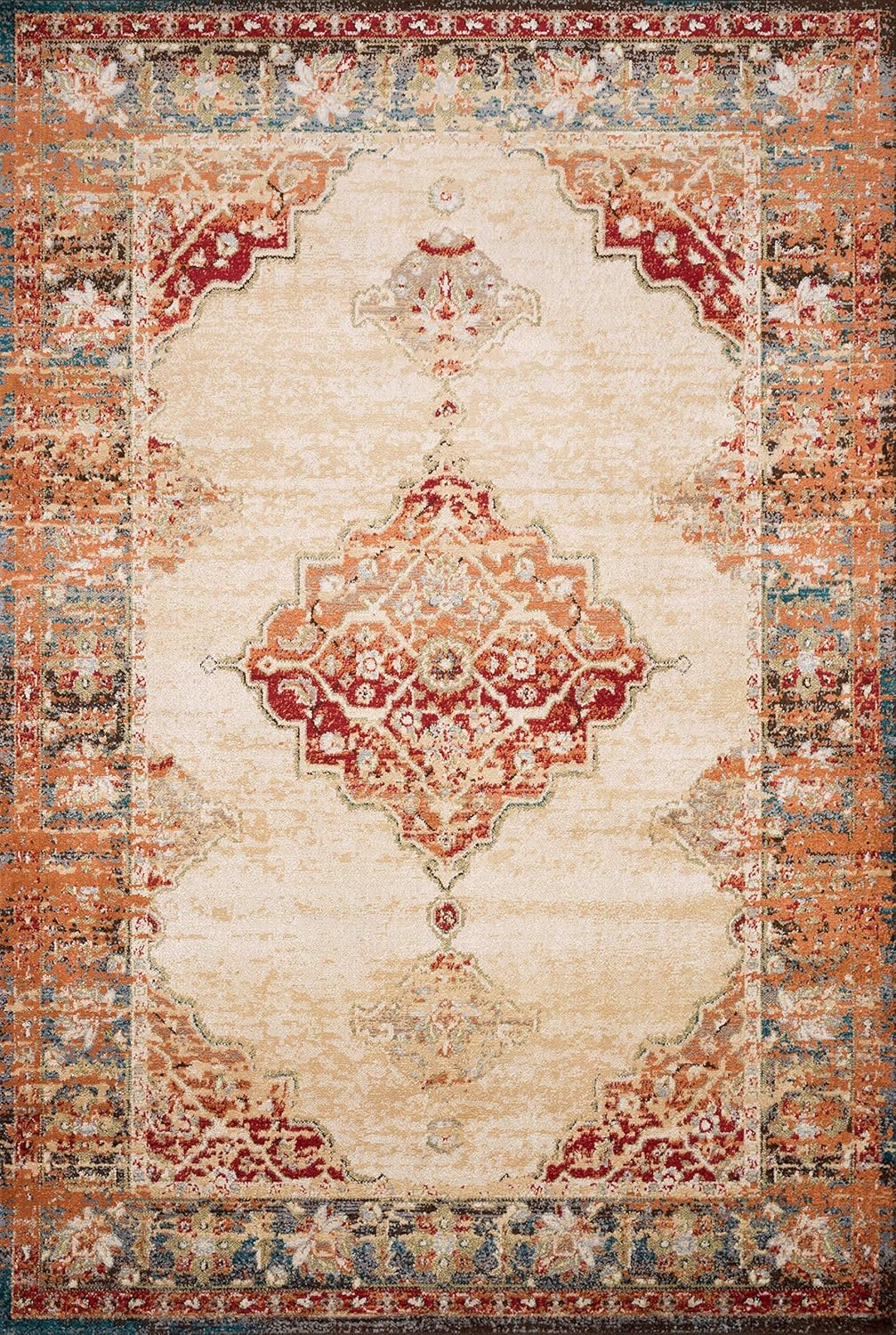 Loloi II Isadora Collection ISA-04 ANT. Ivory/Sunset, Transitional 4'-0" x 6'-0" Area Rug
