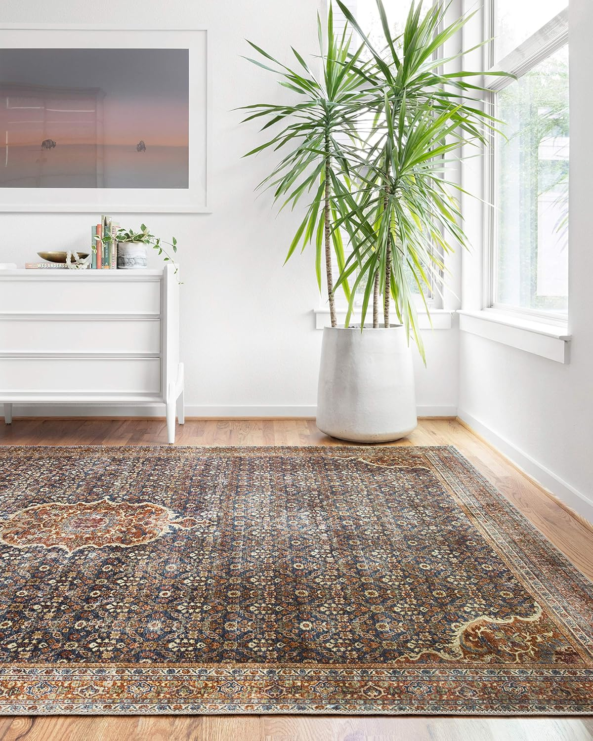 Loloi II Layla Printed Oriental Distressed Cobalt Blue / Spice Area Rug