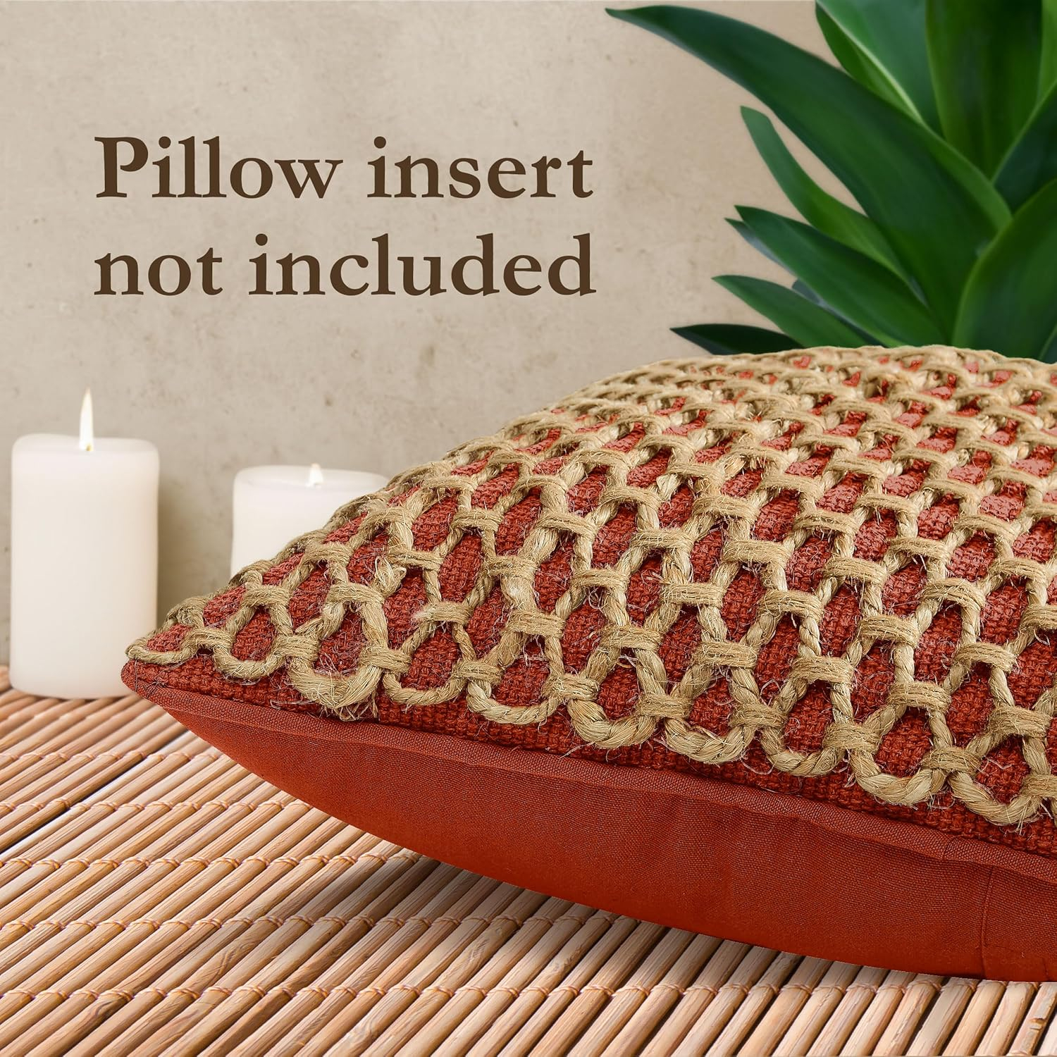 Rust and Beige Cotton Jute Square Throw Pillow with Insert