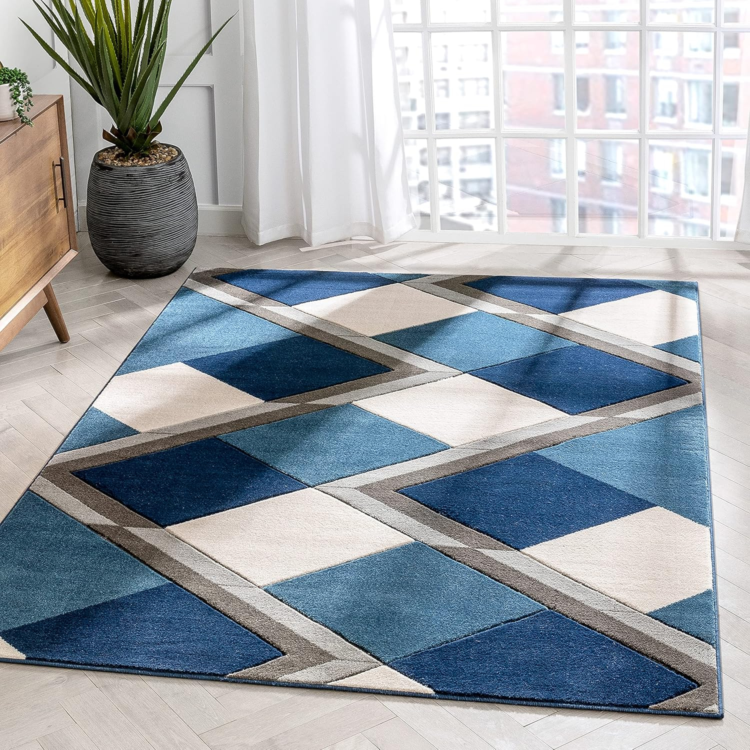 Well Woven Good Vibes Nora Modern Geometric Blue 3'11" x 5'3" Area Rug