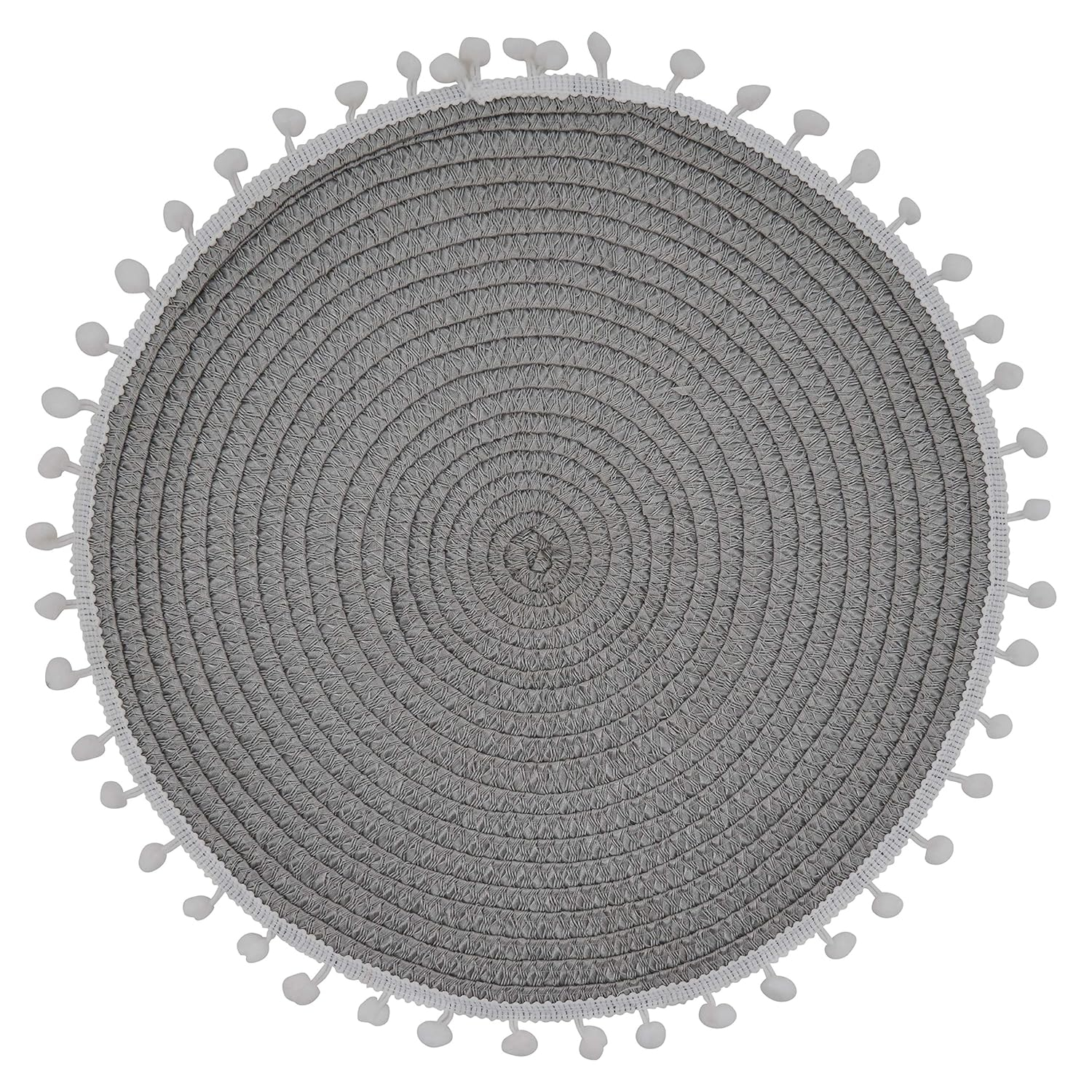 Fennco Styles Pom Pom Textured Placemats 15 Inches Round, Set of 4 – Grey Modern Traycloth Table Mats for Home, Dining Room Décor, Banquets, Indoor & Outdoor and Special Events